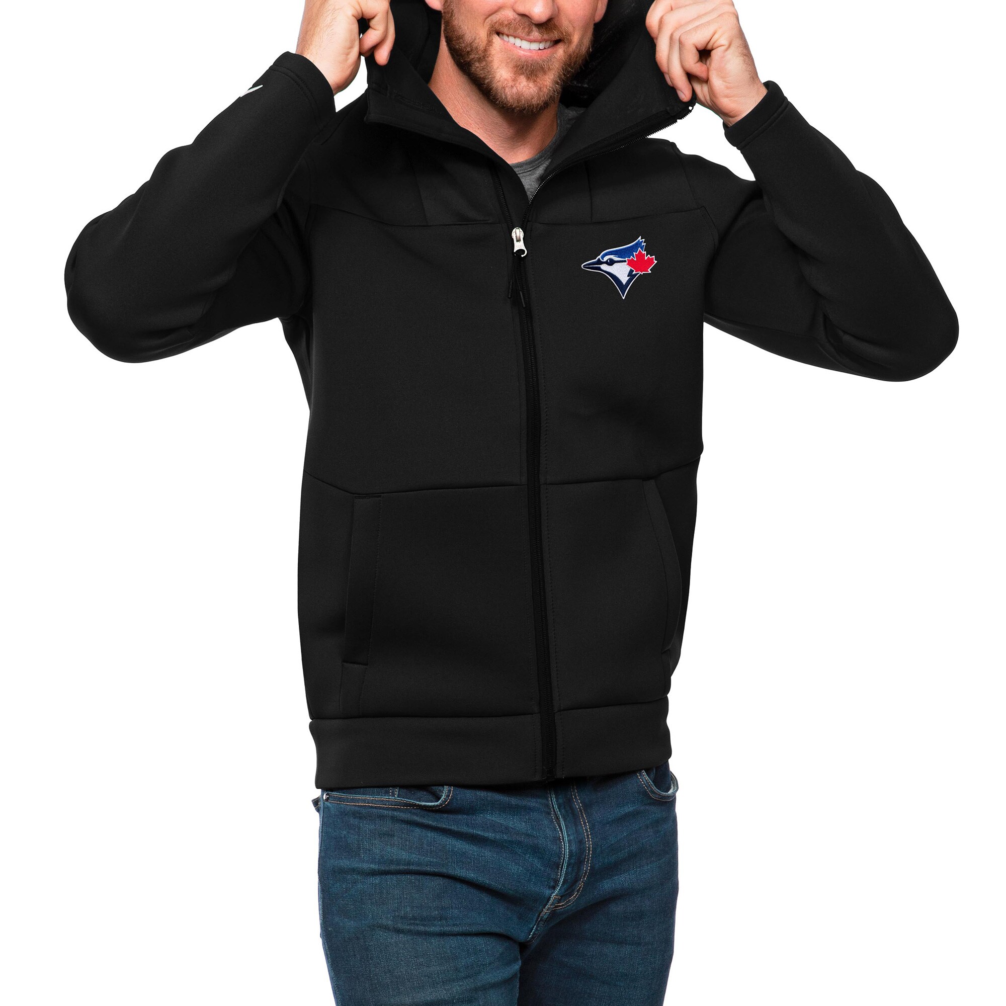 Men's Toronto Blue Jays Antigua Black Protect Full-Zip Hoodie