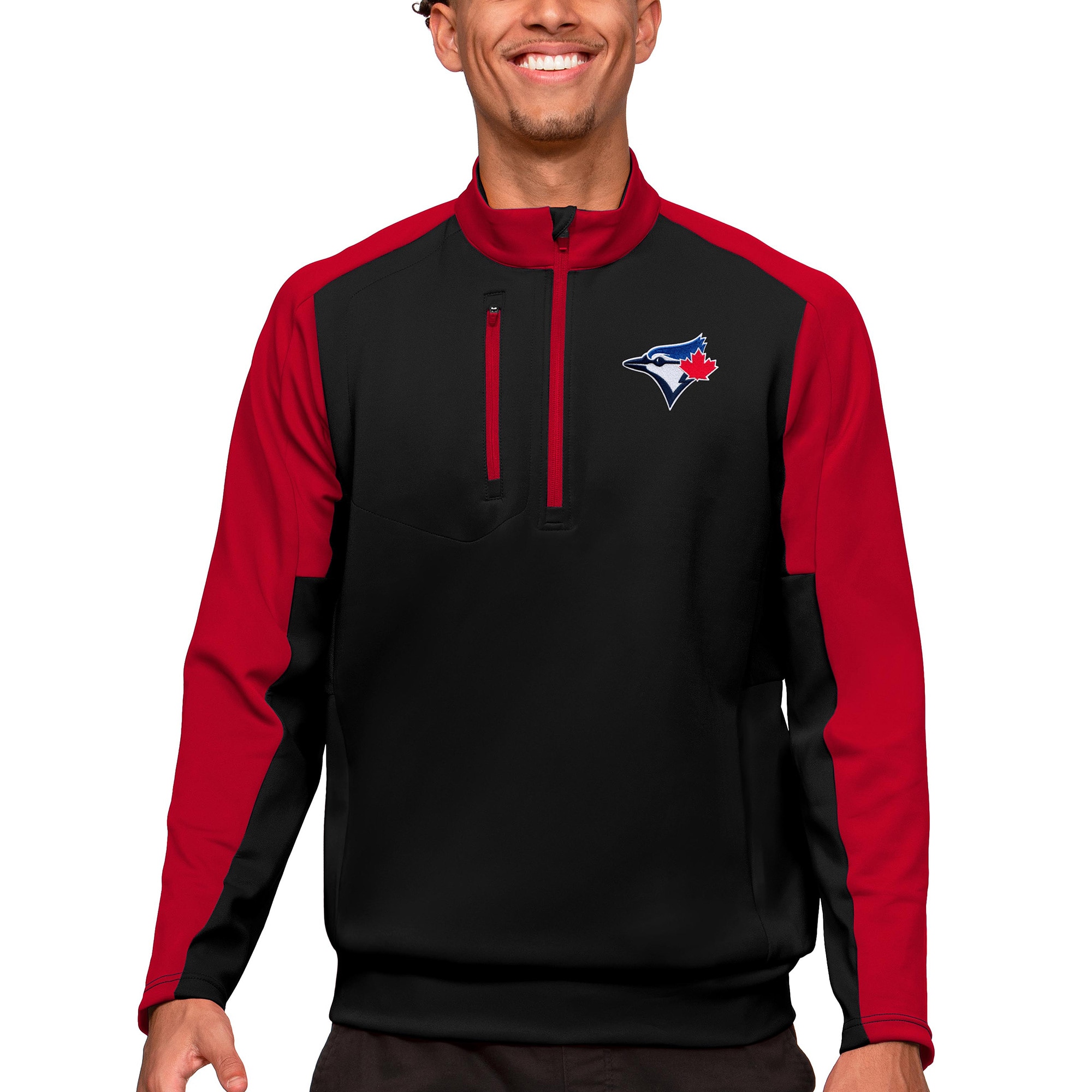 Men's Toronto Blue Jays Antigua Black Team Quarter-Zip Pullover Top