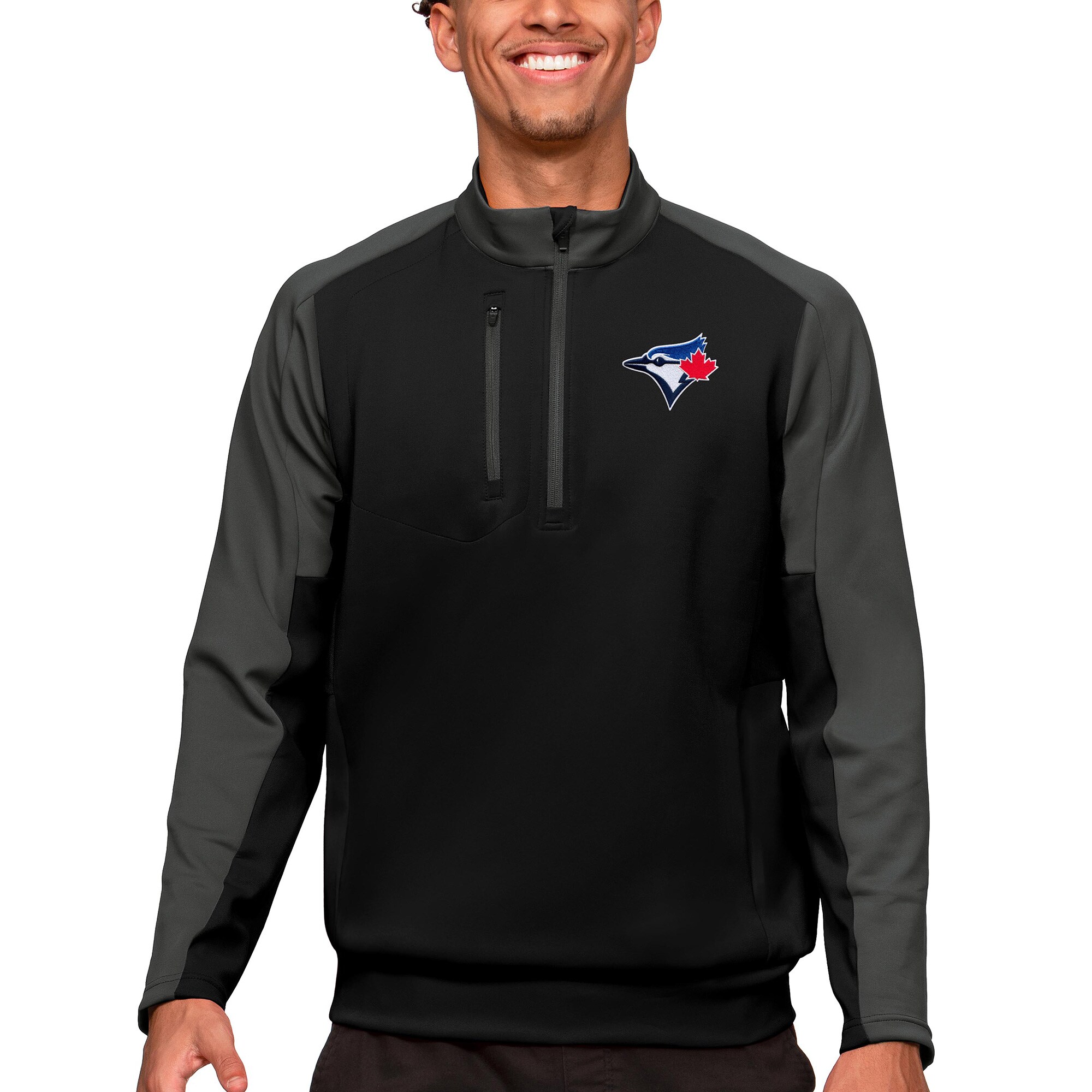 Men's Toronto Blue Jays Antigua Black Team Quarter-Zip Pullover Top