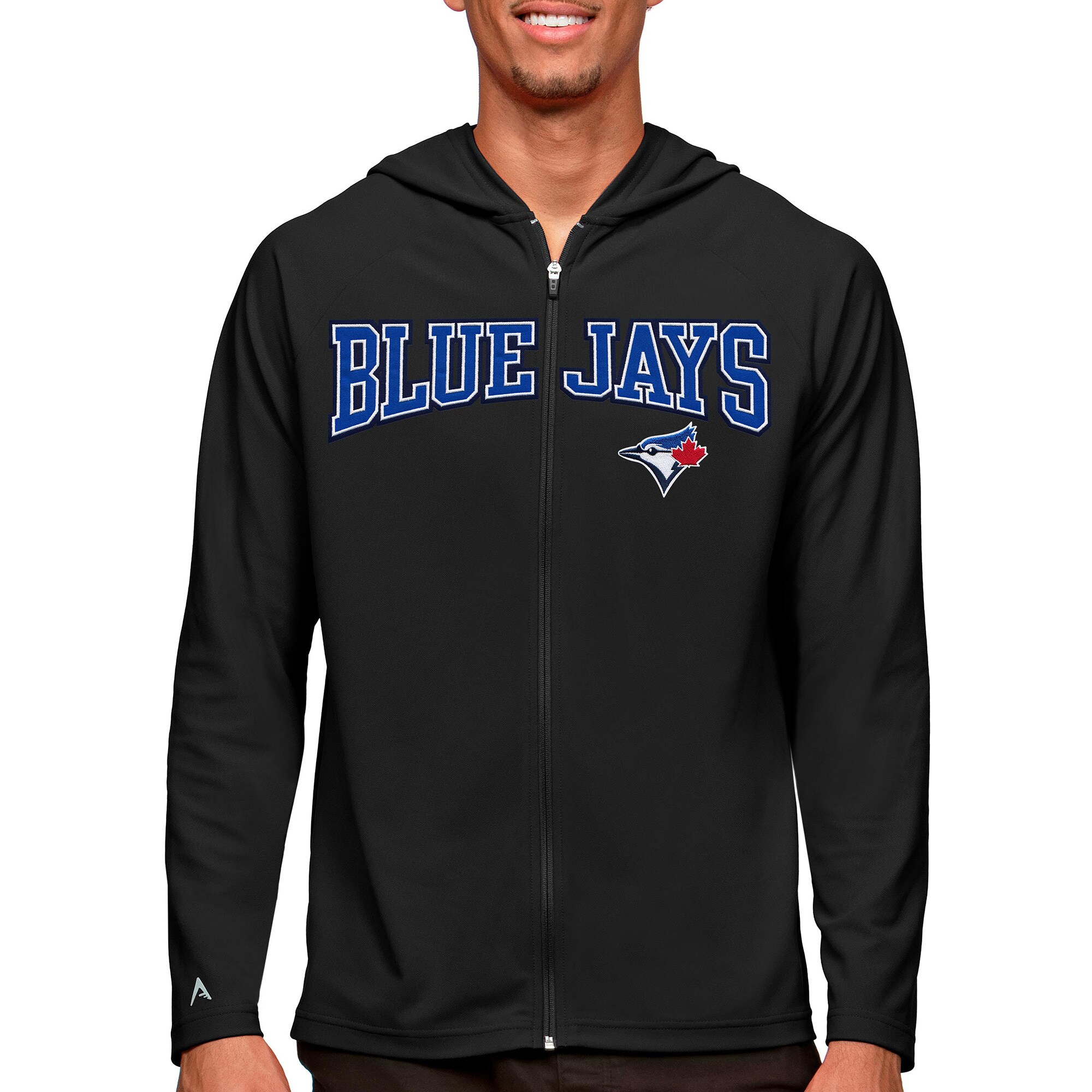 Men's Toronto Blue Jays Antigua Black Wordmark Legacy Full-Zip Hoodie