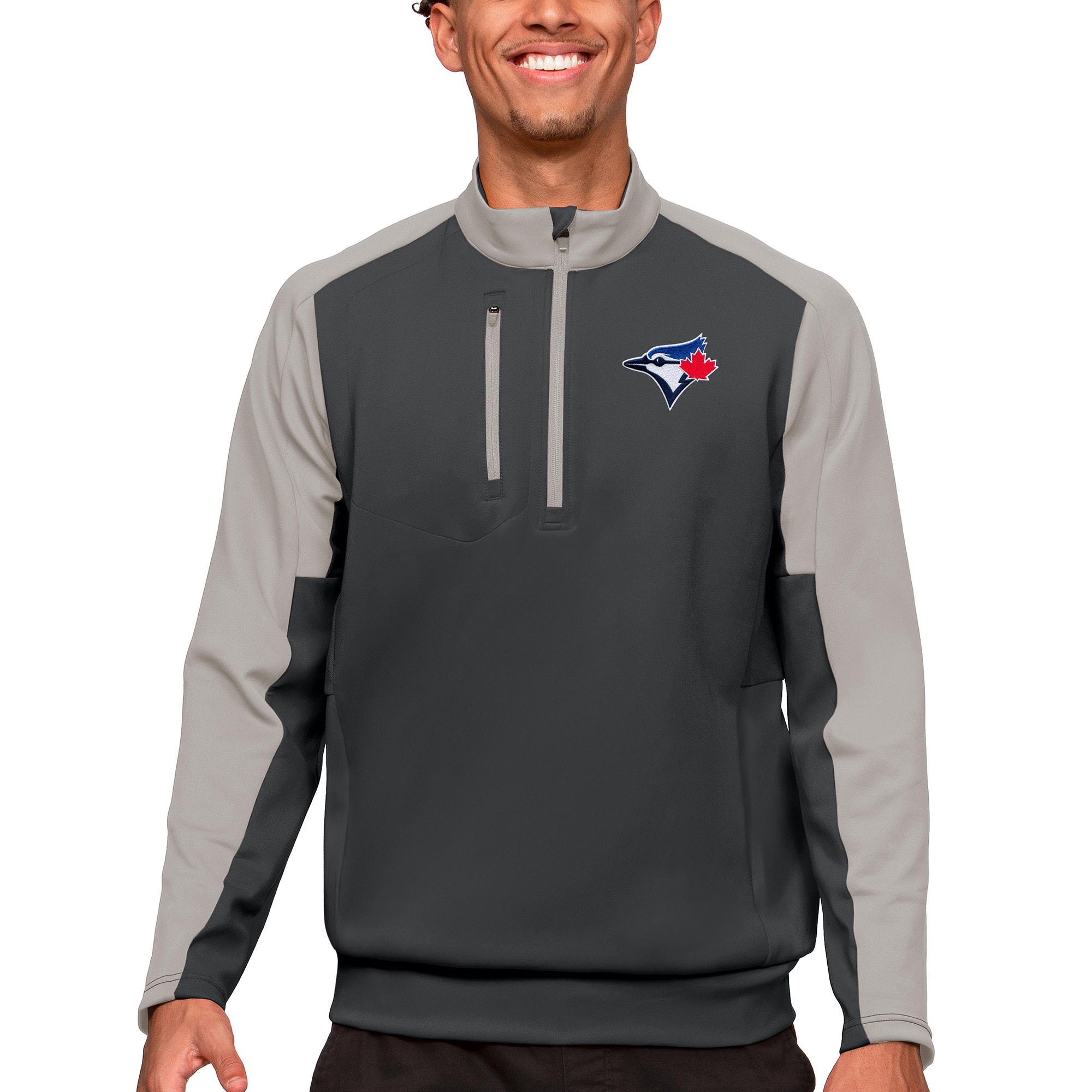 Men's Toronto Blue Jays Antigua Charcoal Team Quarter-Zip Pullover Top