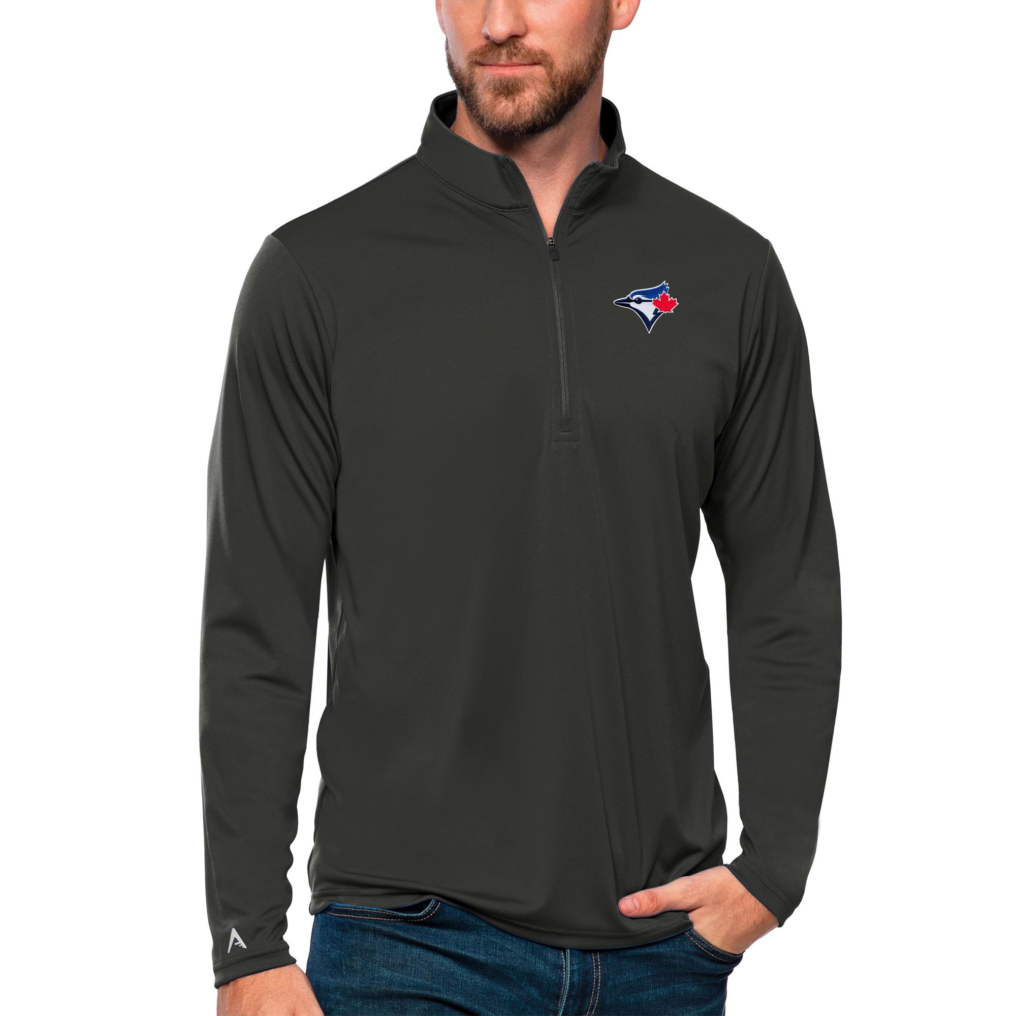 Men's Toronto Blue Jays Antigua Charcoal Tribute Quarter-Zip Pullover Top