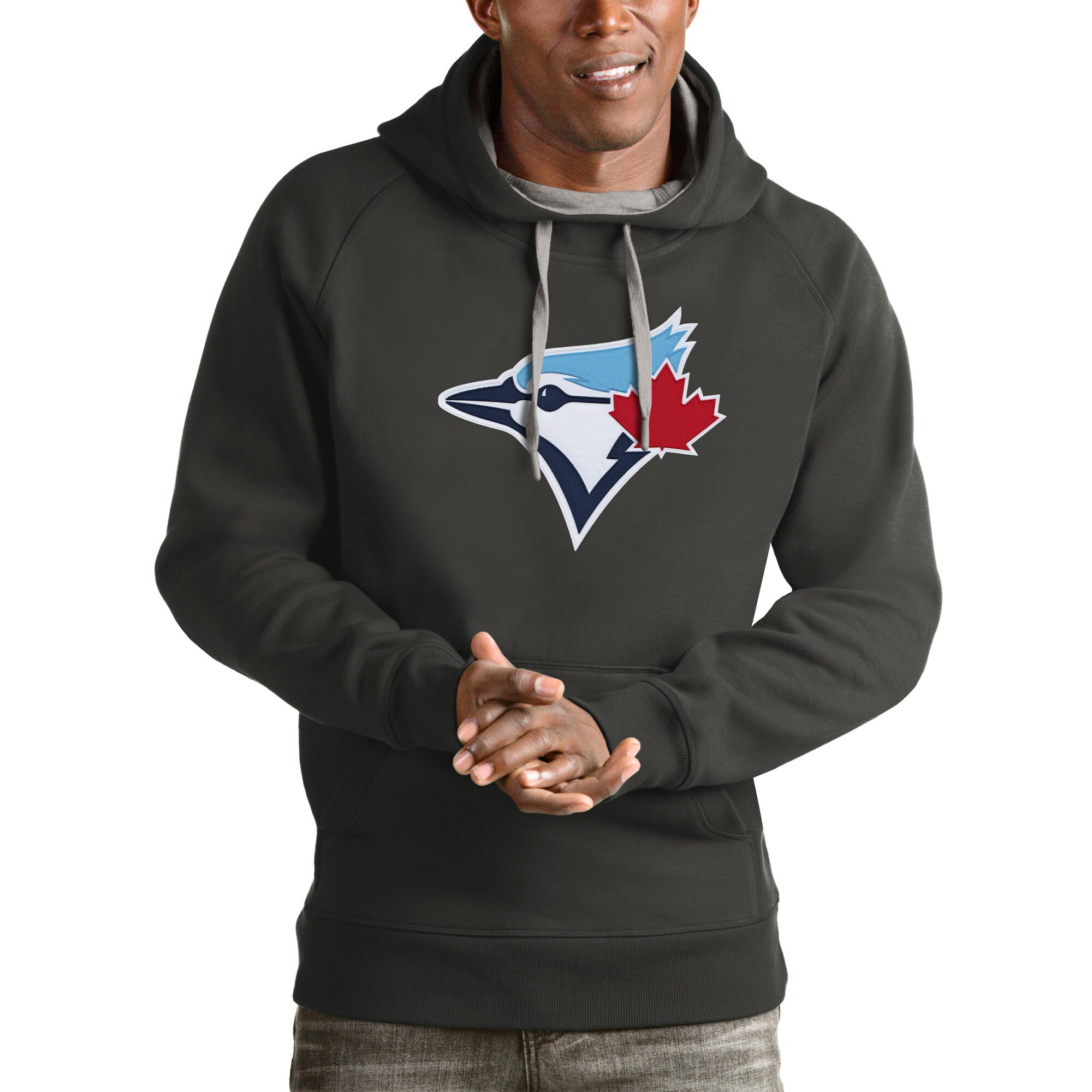 Men's Toronto Blue Jays Antigua Charcoal Victory Pullover Team Logo Hoodie