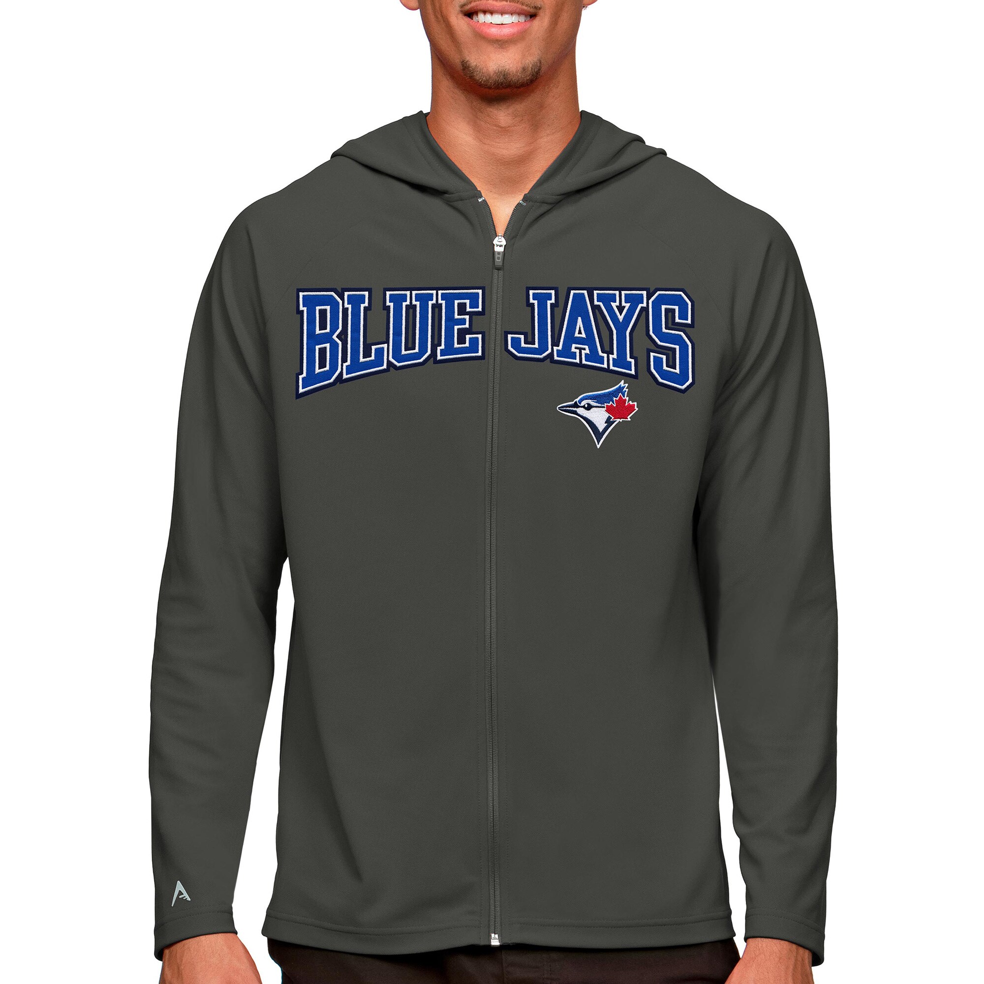 Men's Toronto Blue Jays Antigua Charcoal Wordmark Legacy Full-Zip Hoodie