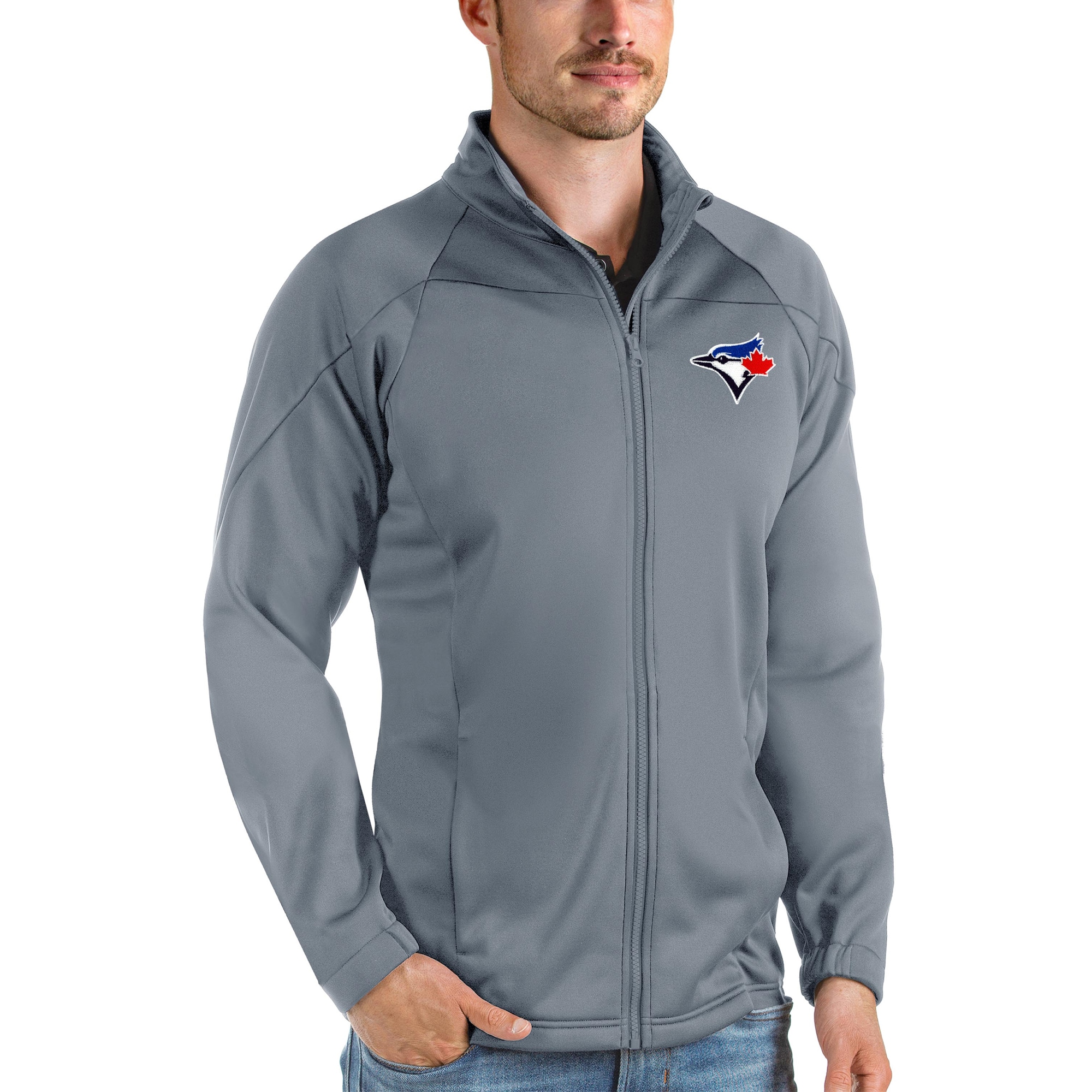 Men's Toronto Blue Jays Antigua Gray Links Full-Zip Golf Jacket