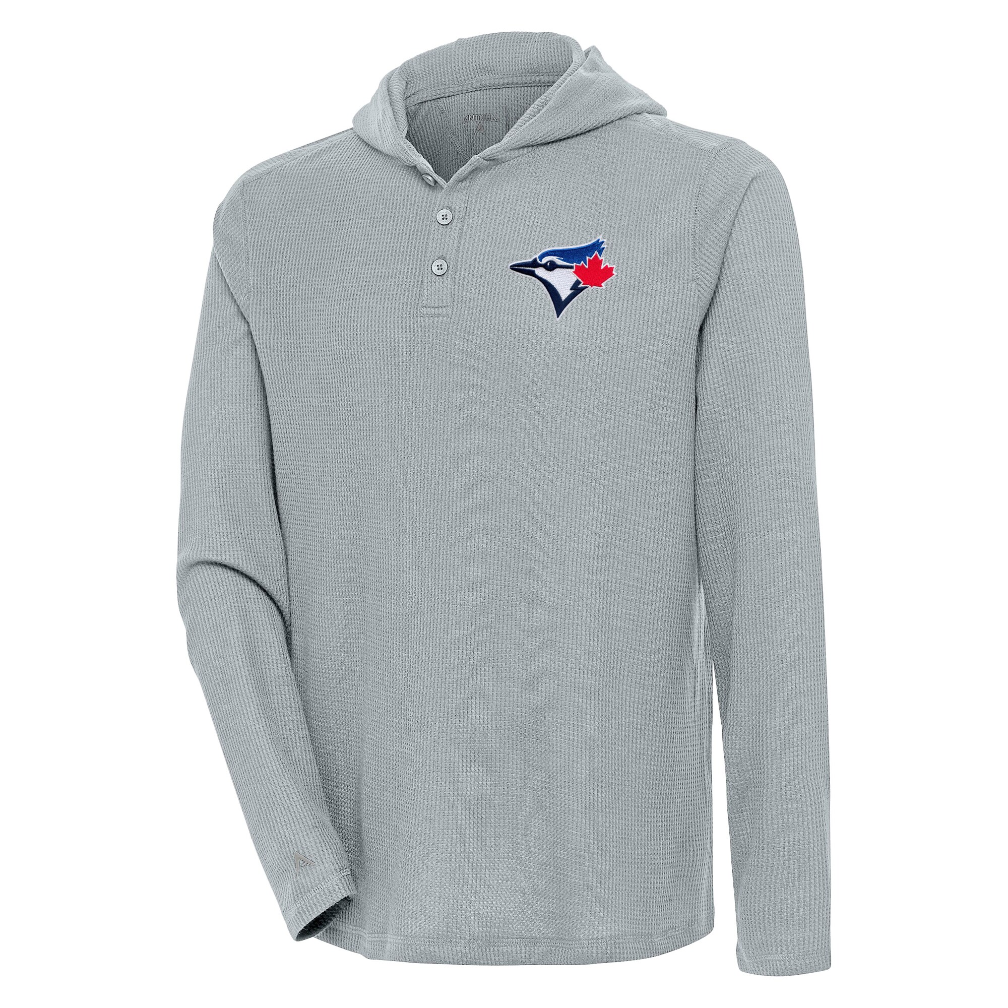 Men's Toronto Blue Jays  Antigua Gray Strong Hold Long Sleeve Henley Hoodie T-Shirt