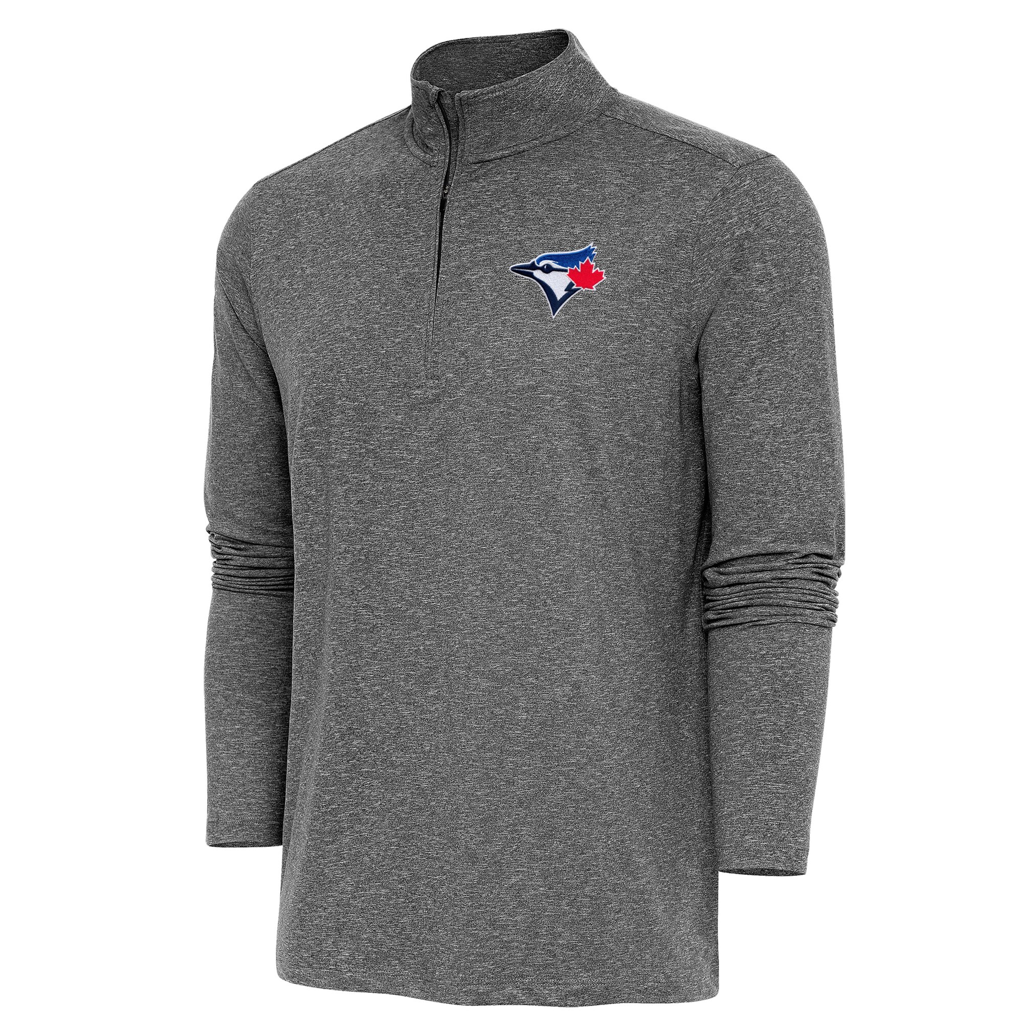 Men's Toronto Blue Jays  Antigua Heather Black Hunk Quarter-Zip Pullover Top