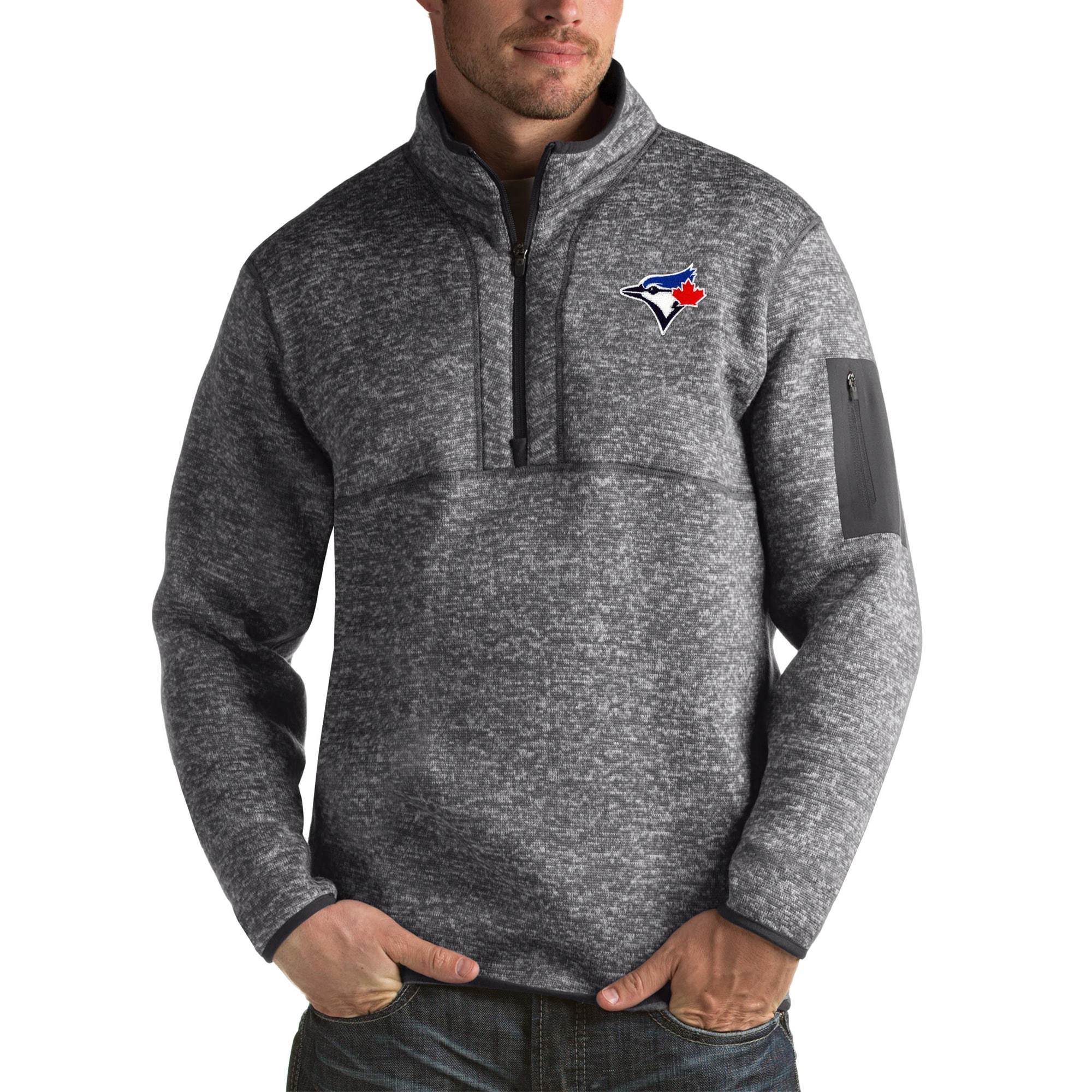 Men's Toronto Blue Jays Antigua Heather Charcoal Fortune Big & Tall Quarter-Zip Pullover Jacket
