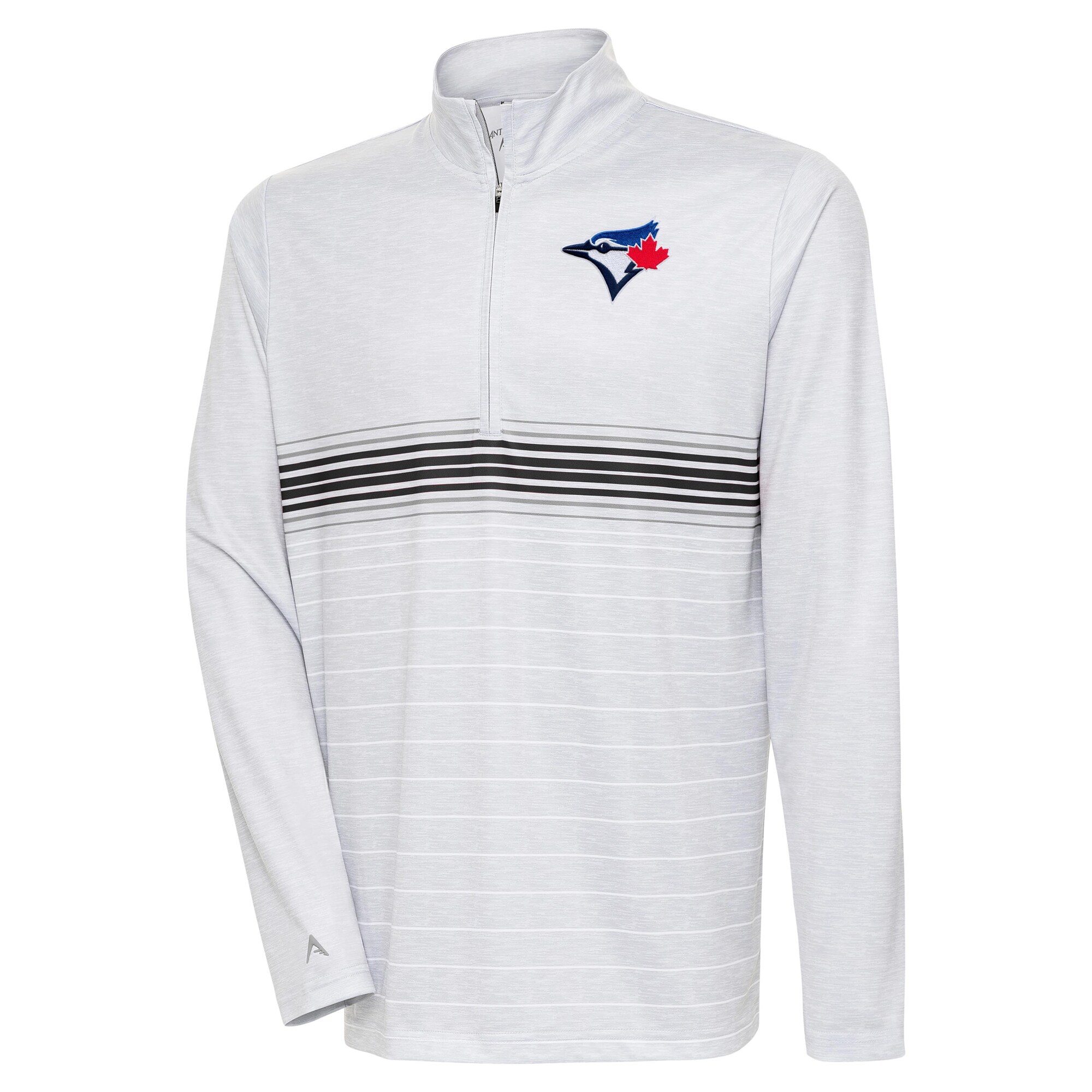 Men's Toronto Blue Jays Antigua Heather Gray/Black Bullseye Quarter-Zip Pullover Top