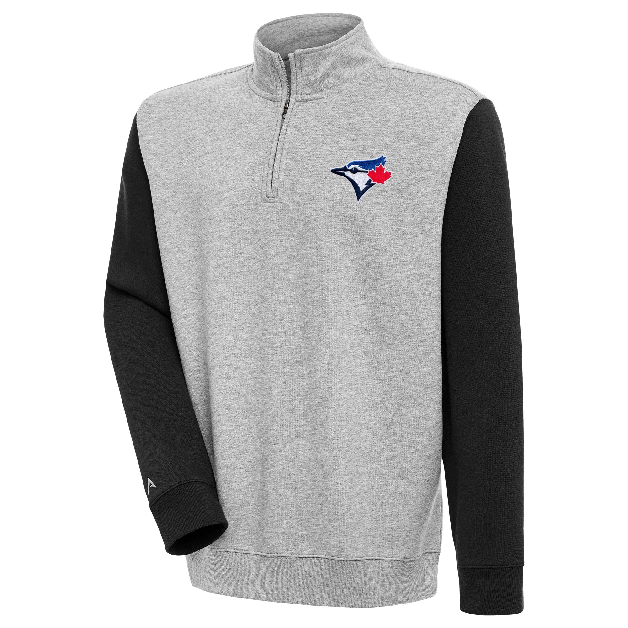 Men's Toronto Blue Jays  Antigua Heather Gray/Black Men's Victory CB 1/4 Zip Mock Pullover holiday