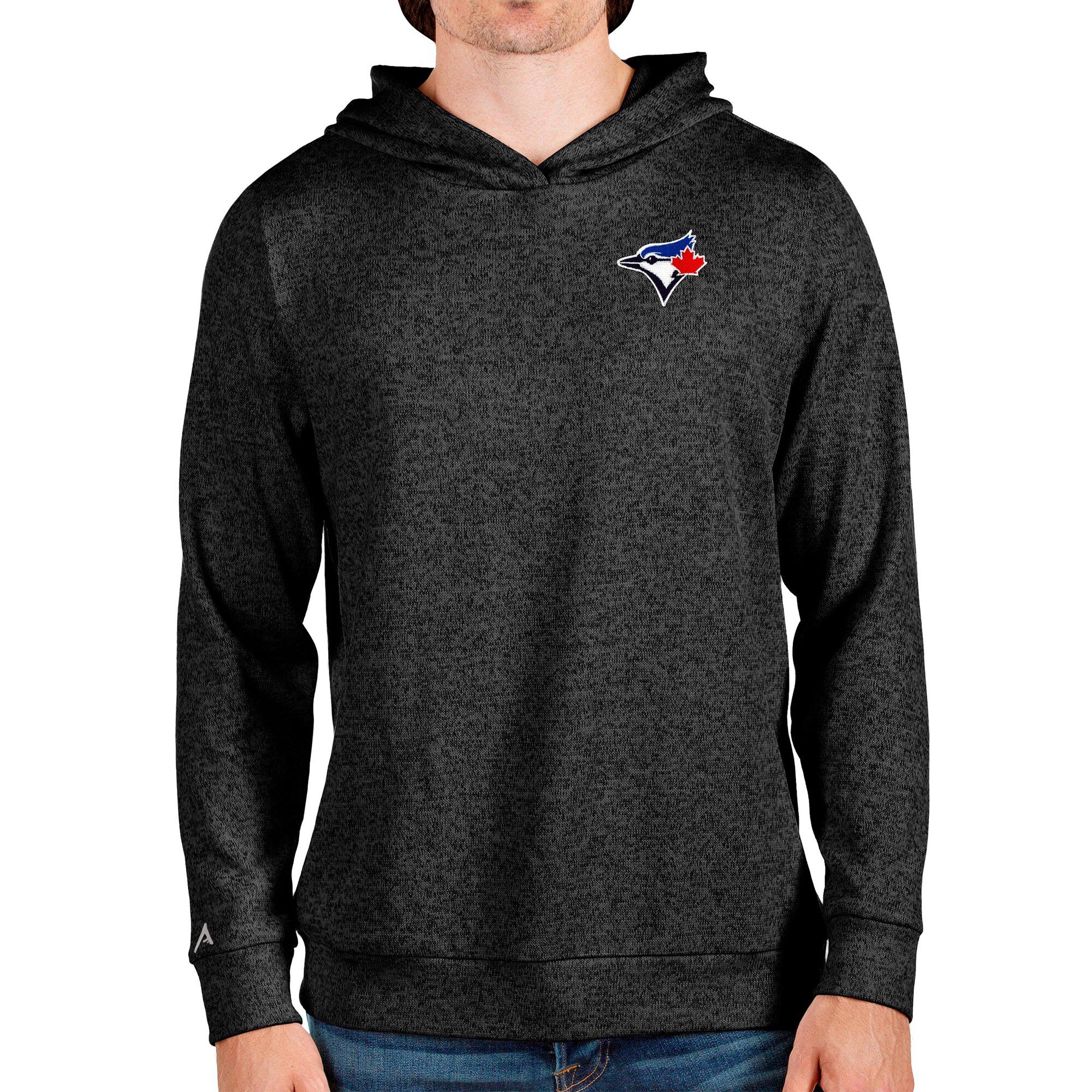 Men's Toronto Blue Jays Antigua Heathered Black Absolute Pullover Hoodie