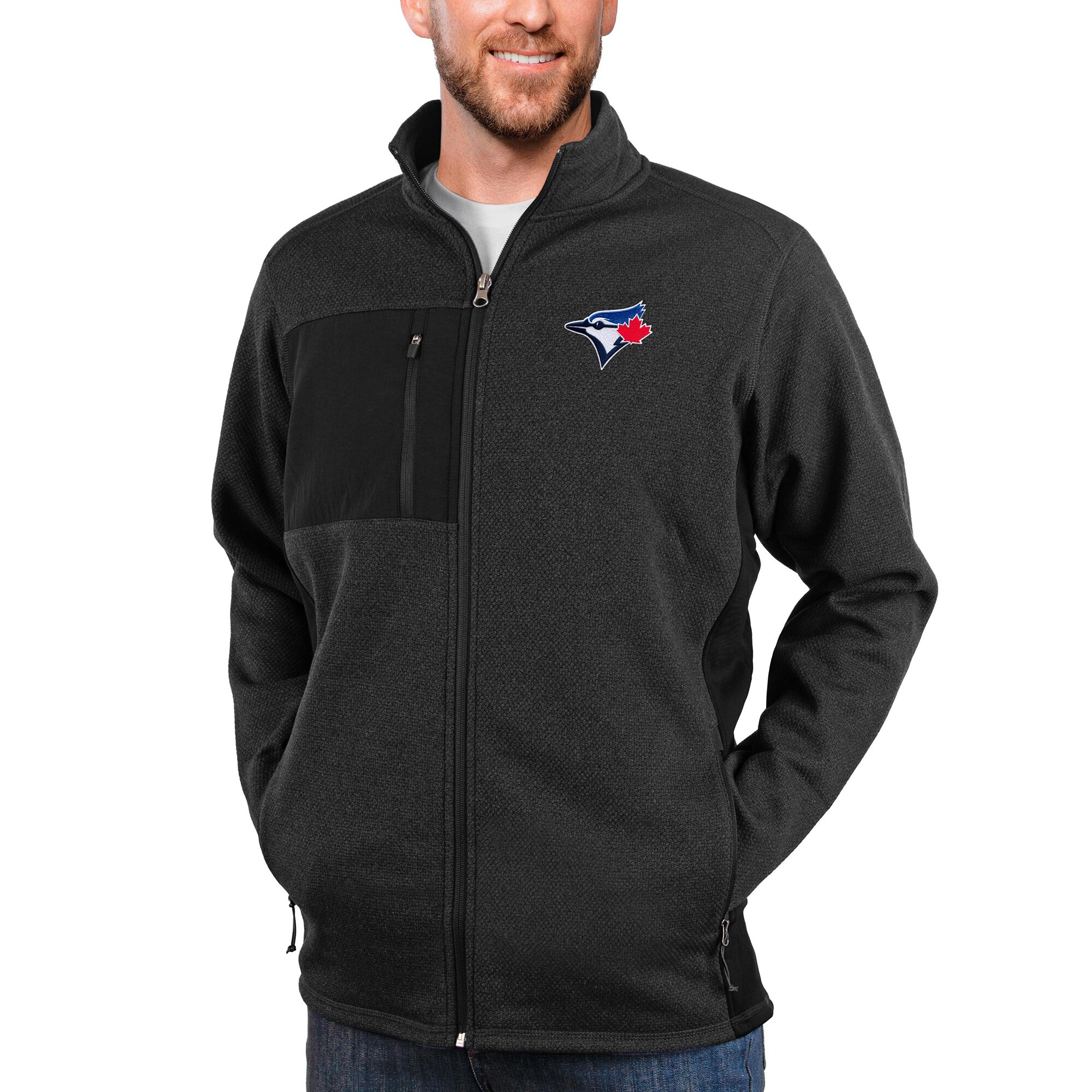 Men's Toronto Blue Jays Antigua Heathered Black Course Full-Zip Jacket