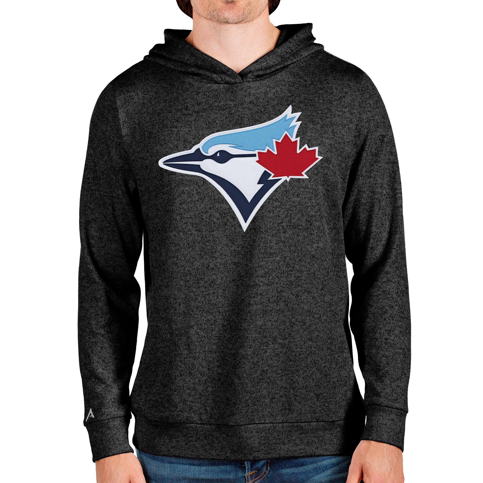 Men's Toronto Blue Jays Antigua Heathered Black Team Logo Absolute Pullover Hoodie