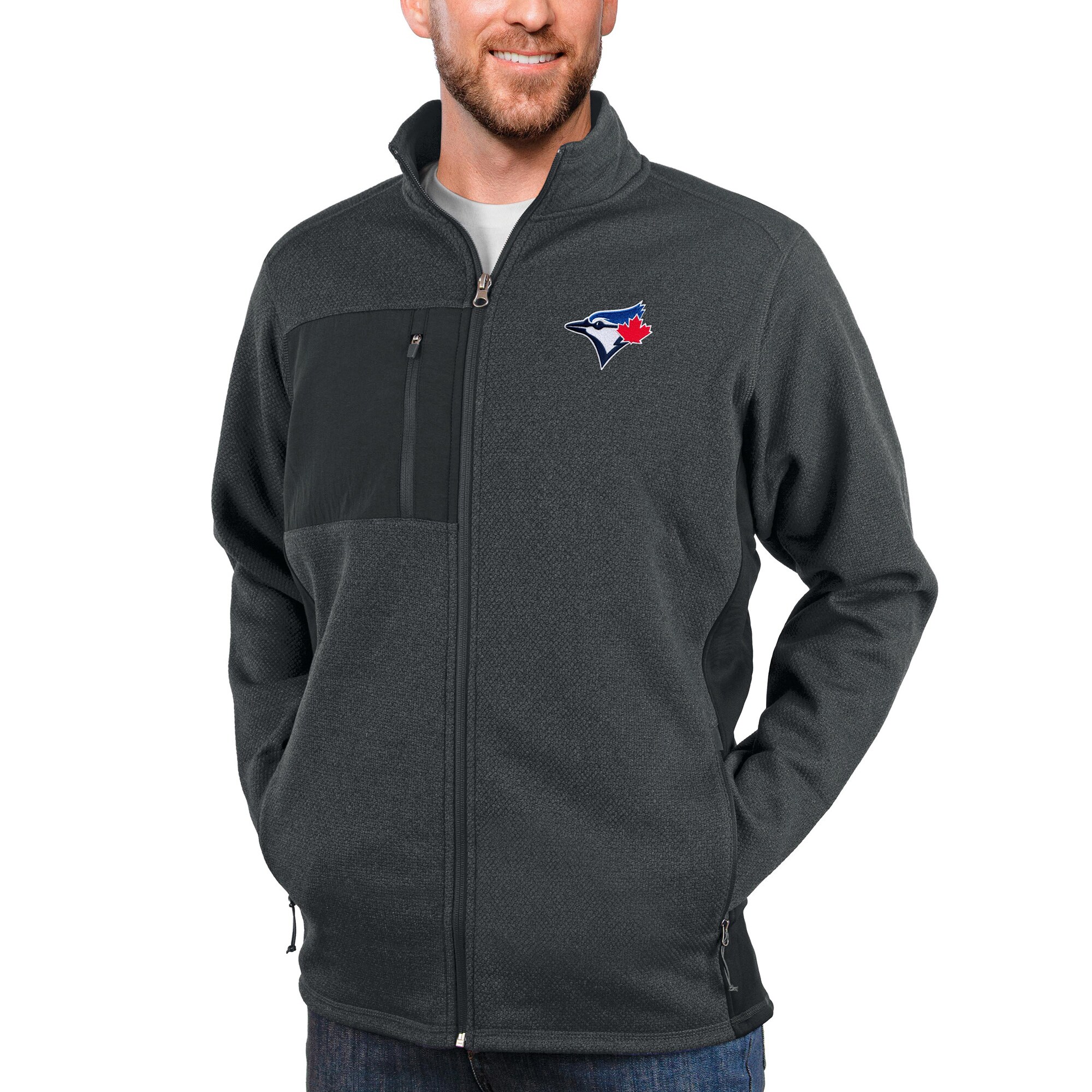 Men's Toronto Blue Jays Antigua Heathered Charcoal Course Full-Zip Jacket