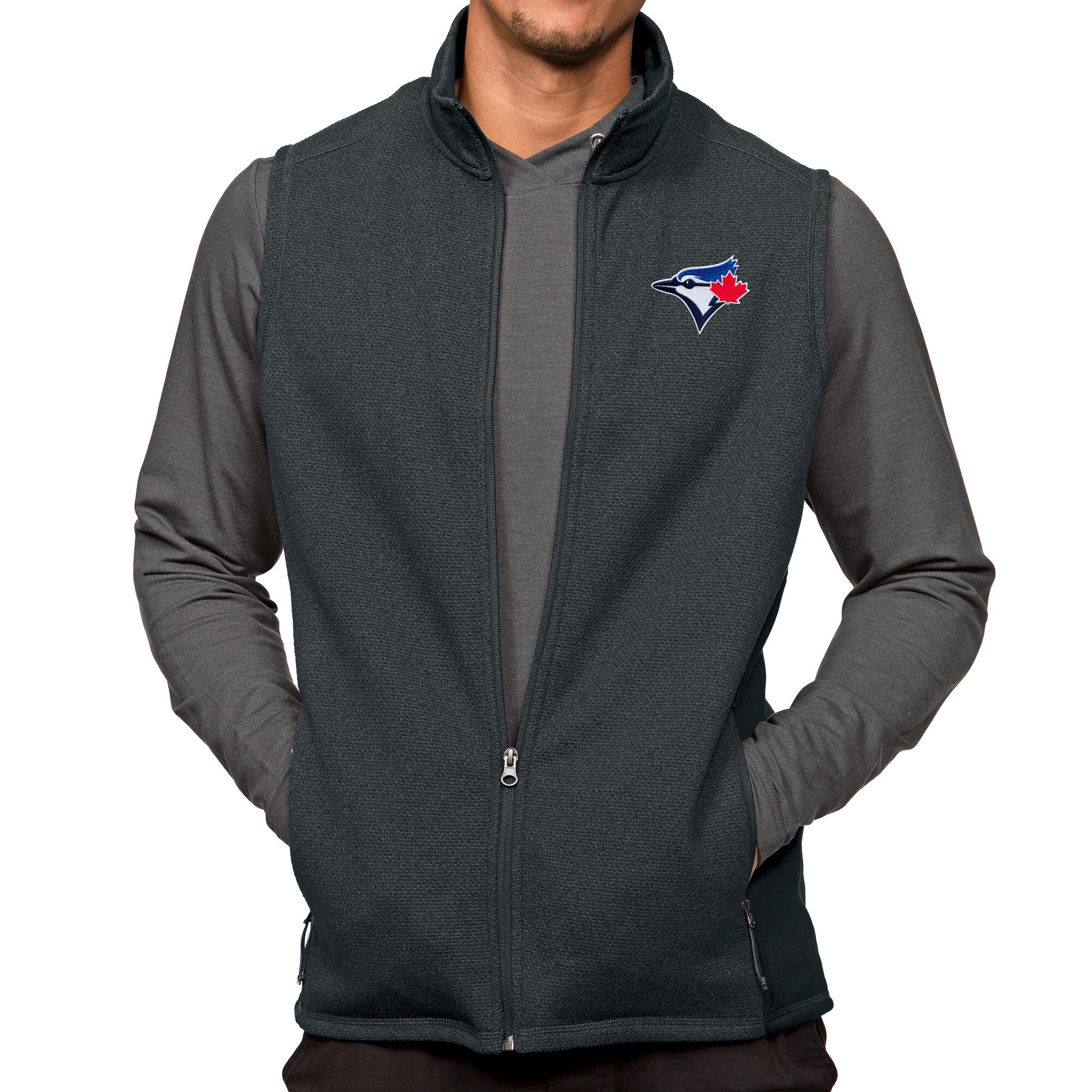 Men's Toronto Blue Jays Antigua Heathered Charcoal Course Full-Zip Vest