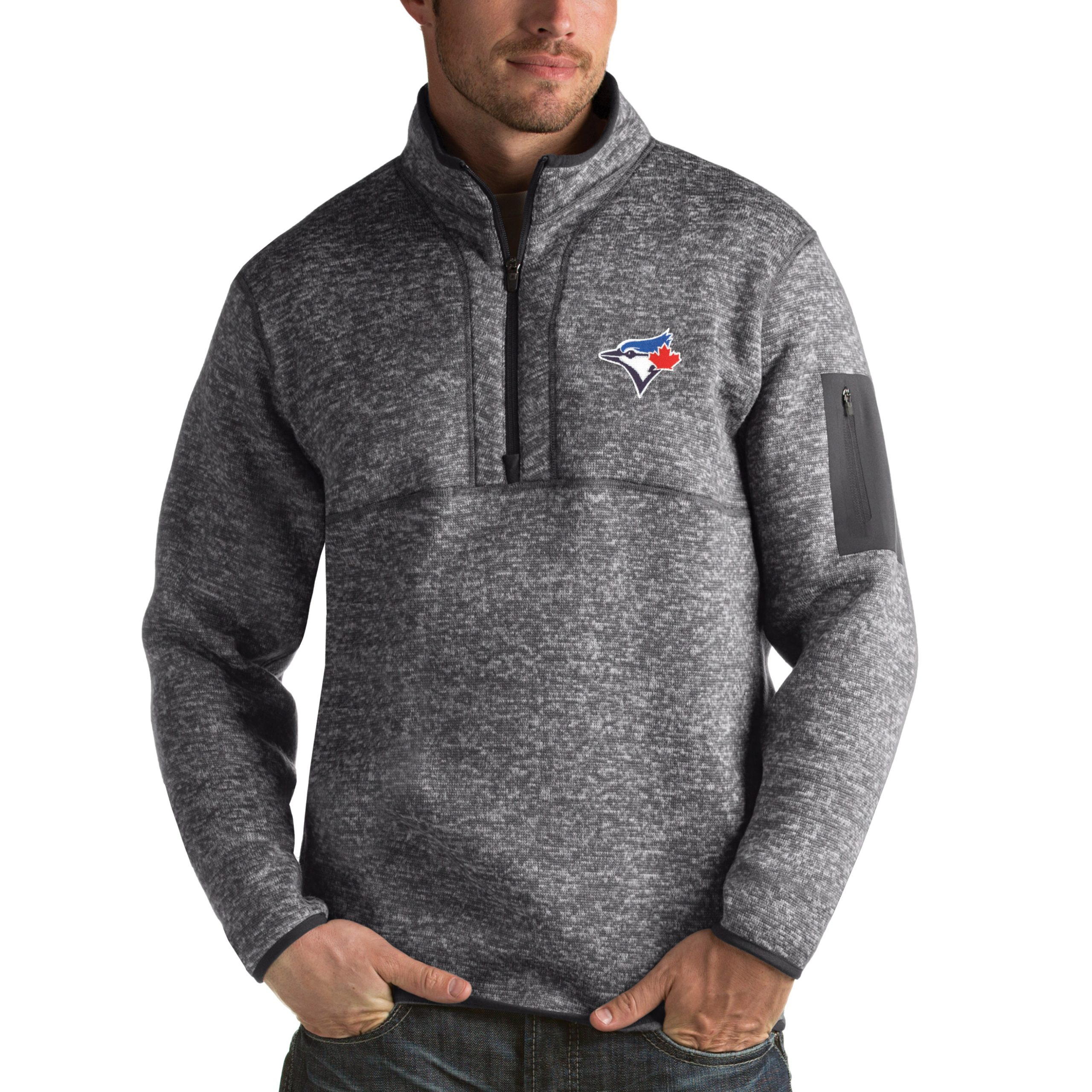 Men's Toronto Blue Jays Antigua Heathered Charcoal Fortune Half-Zip Sweater