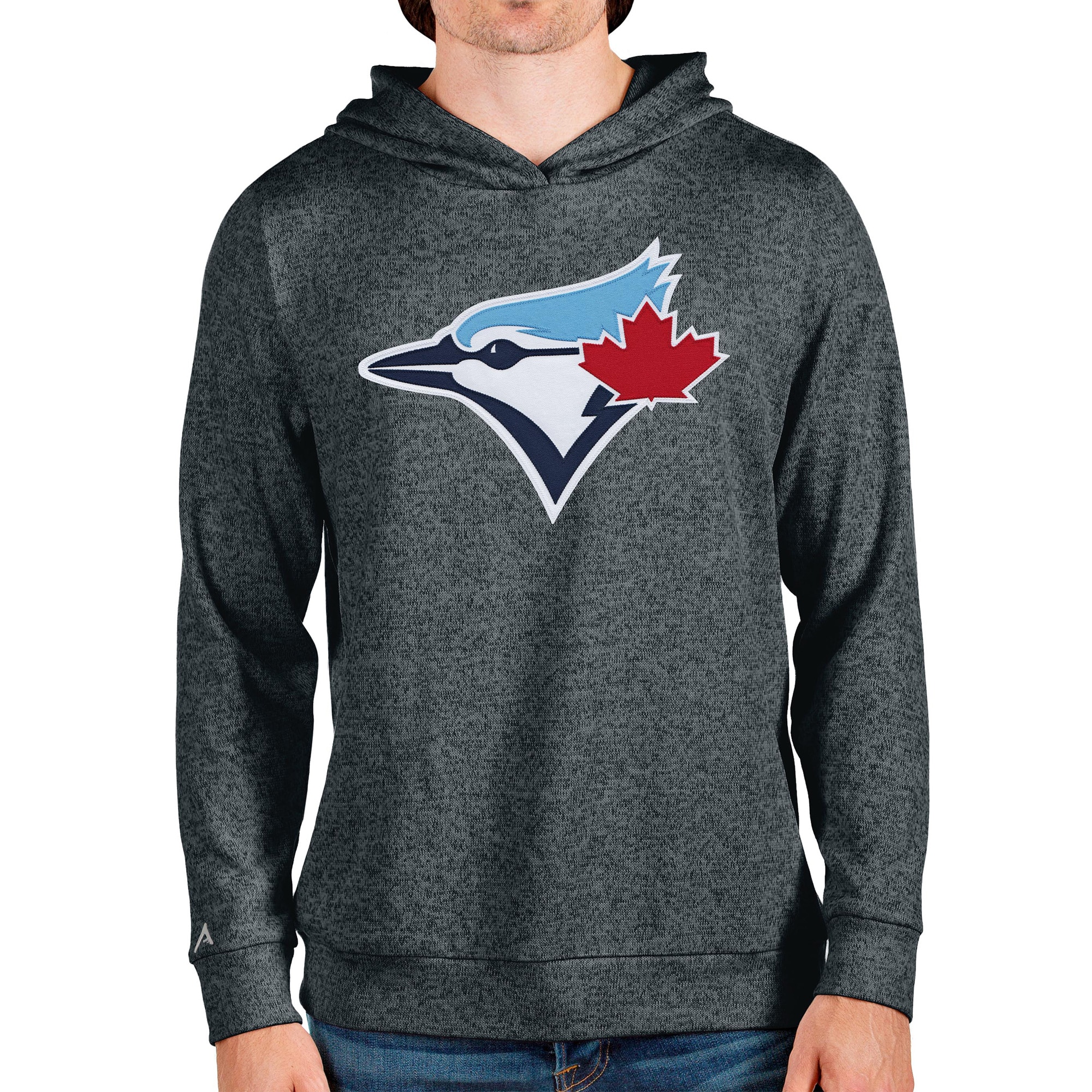 Men's Toronto Blue Jays Antigua Heathered Charcoal Team Logo Absolute Pullover Hoodie