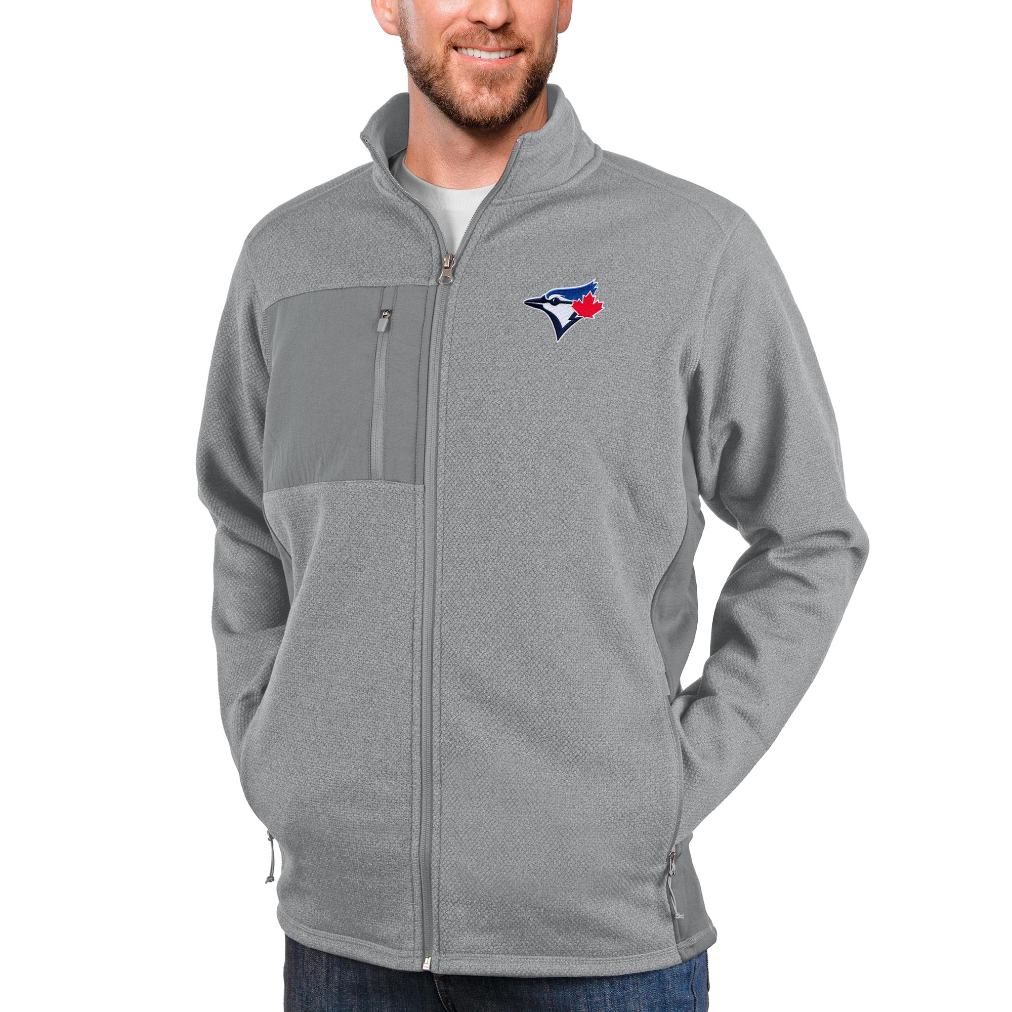 Men's Toronto Blue Jays Antigua Heathered Gray Course Full-Zip Jacket