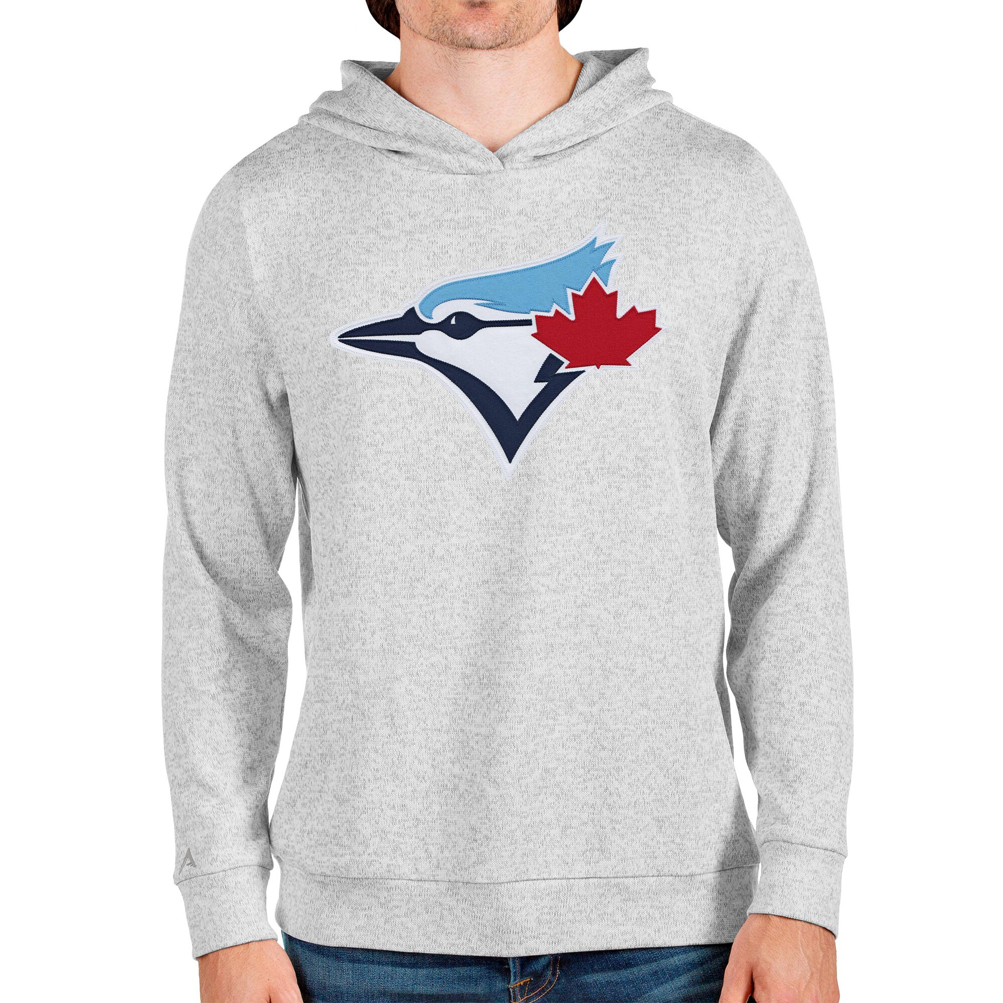 Men's Toronto Blue Jays Antigua Heathered Gray Team Logo Absolute Pullover Hoodie