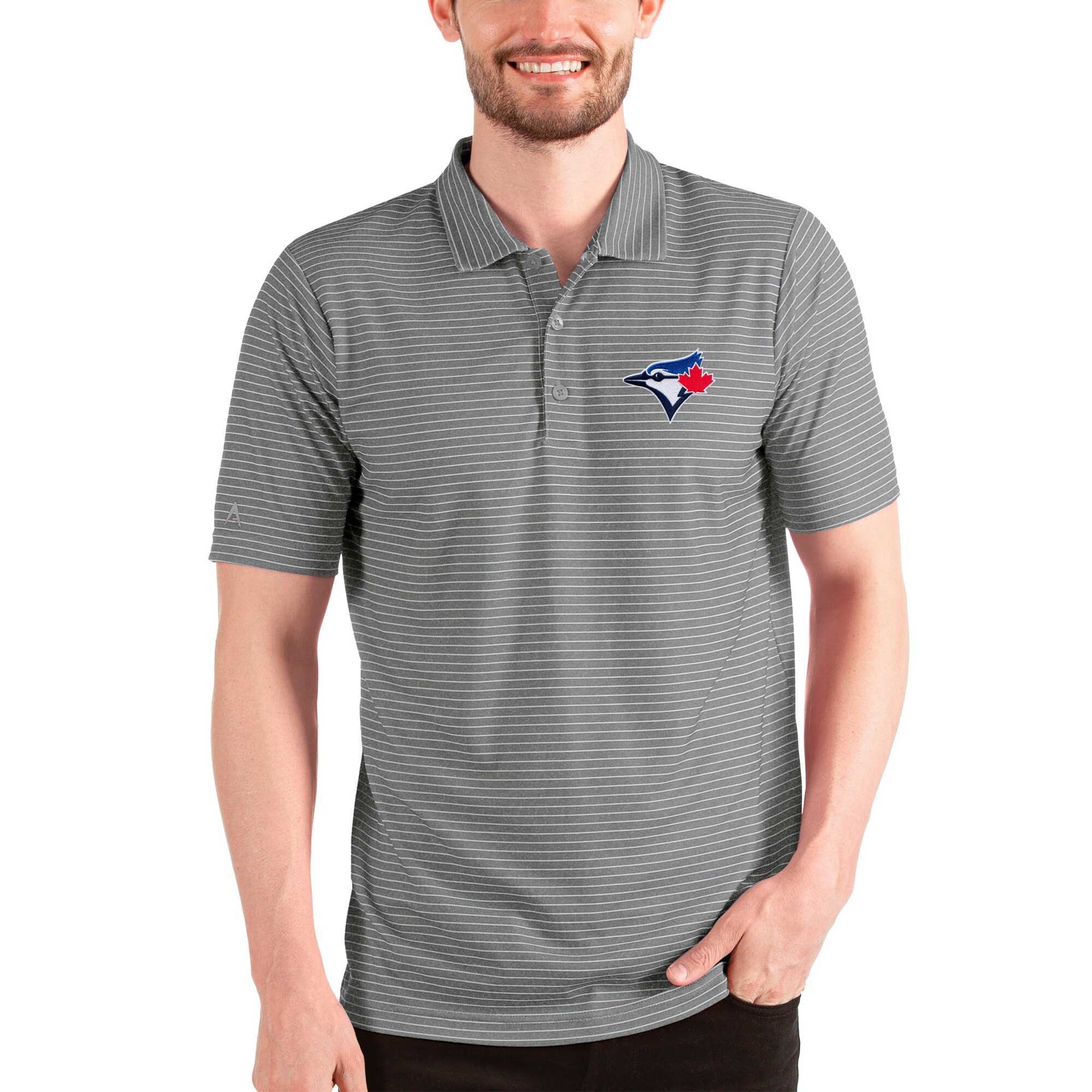 Men's Toronto Blue Jays Antigua Heathered Gray/White Esteem Polo