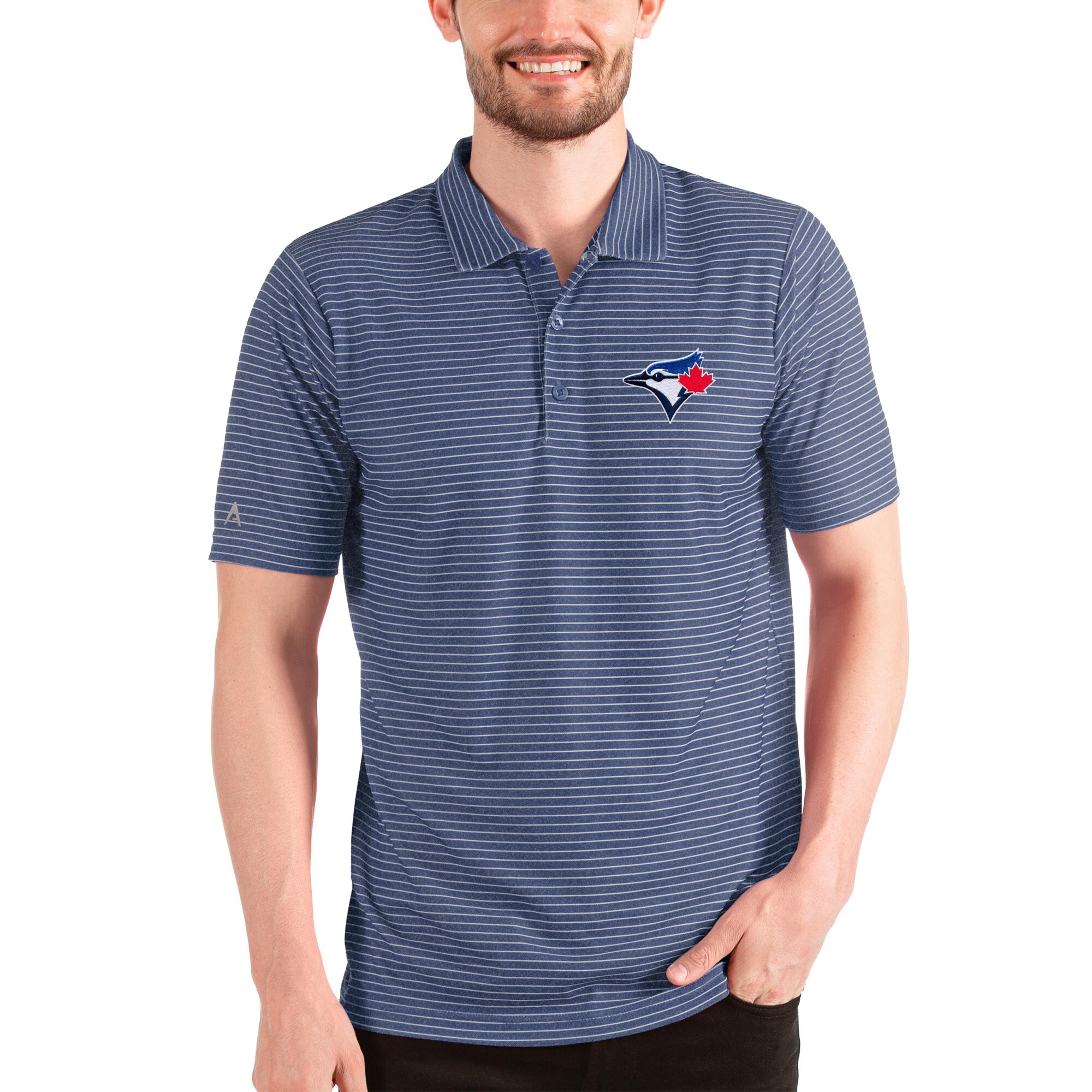 Men's Toronto Blue Jays Antigua Heathered Royal/White Esteem Polo