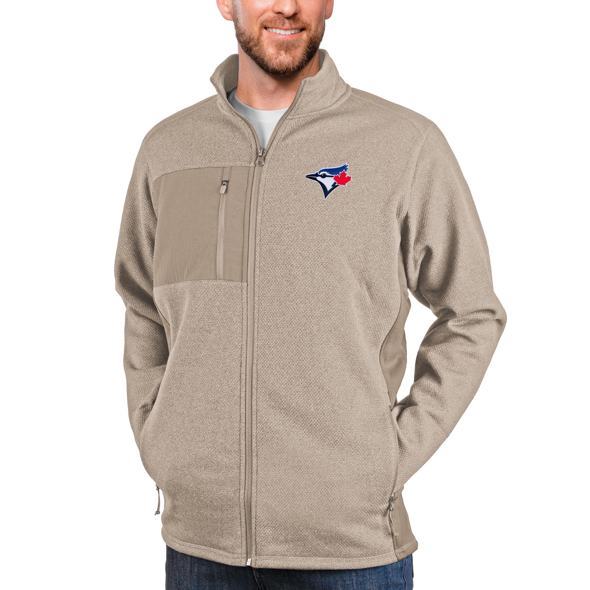 Men's Toronto Blue Jays Antigua Oatmeal Course Full-Zip Jacket