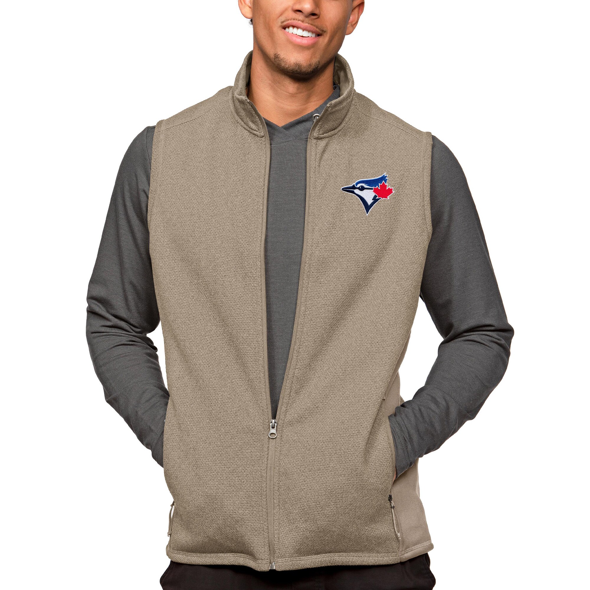 Men's Toronto Blue Jays Antigua Oatmeal Course Full-Zip Vest