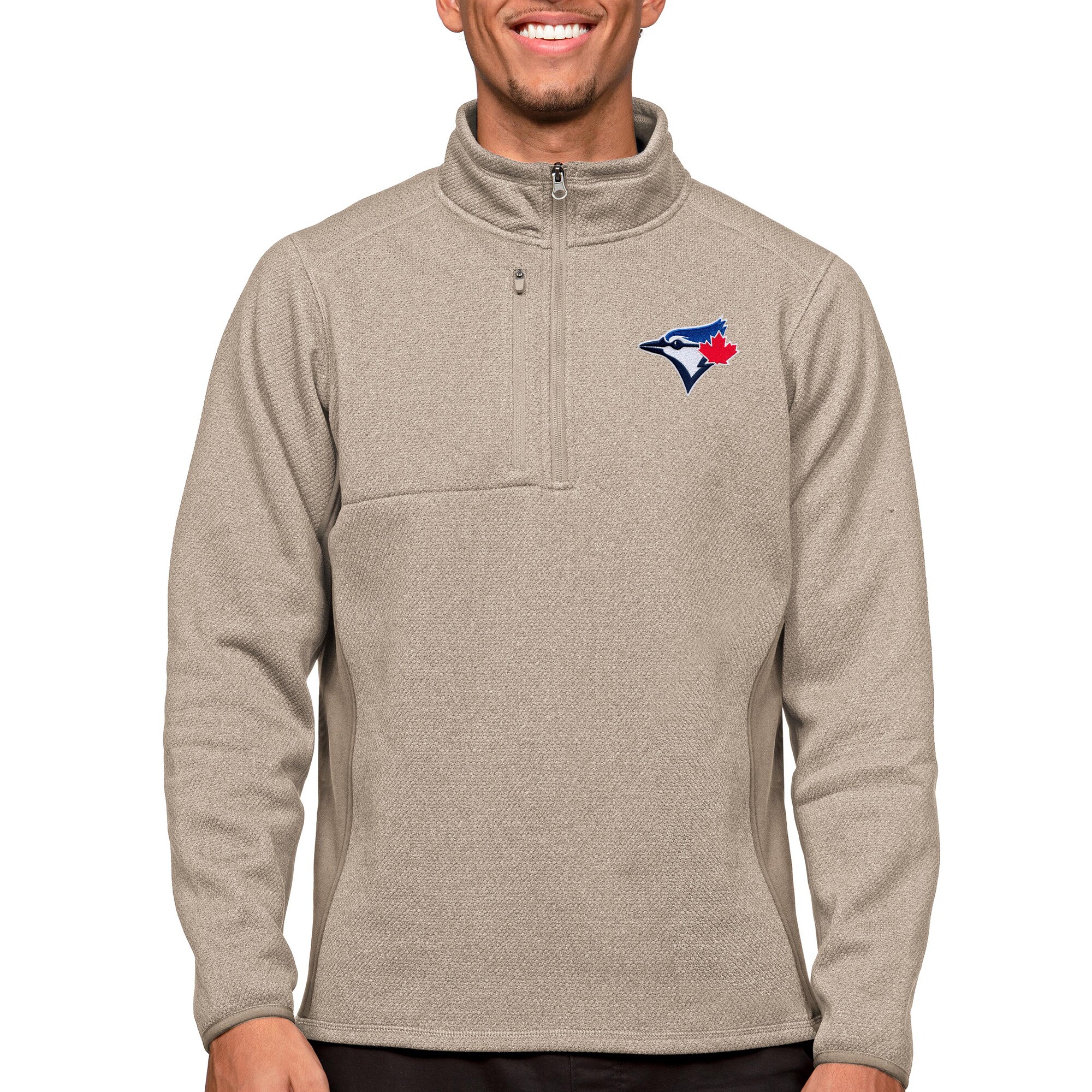 Men's Toronto Blue Jays Antigua Oatmeal Course Quarter-Zip Pullover Top