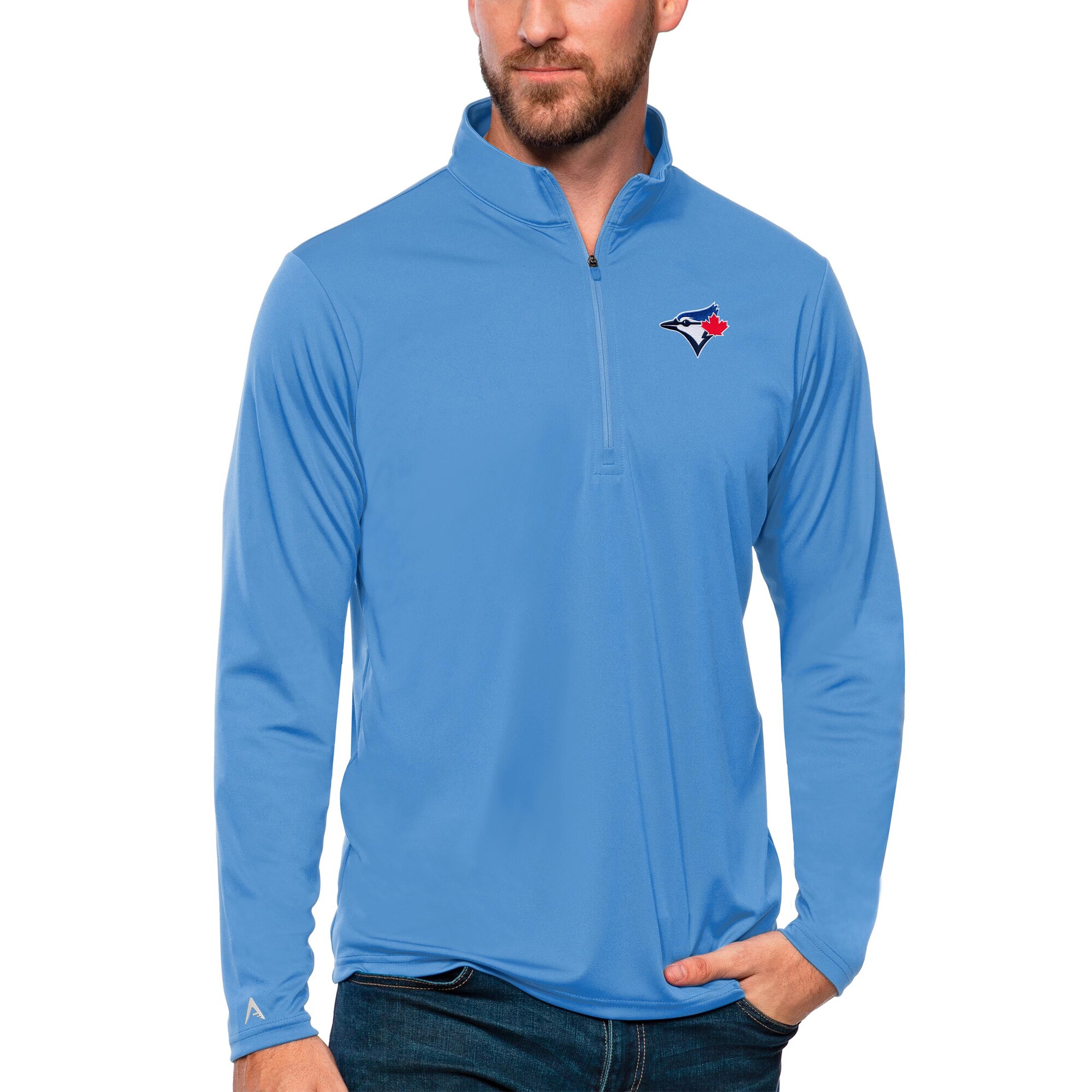 Men's Toronto Blue Jays Antigua Powder Blue Tribute Quarter-Zip Pullover Top