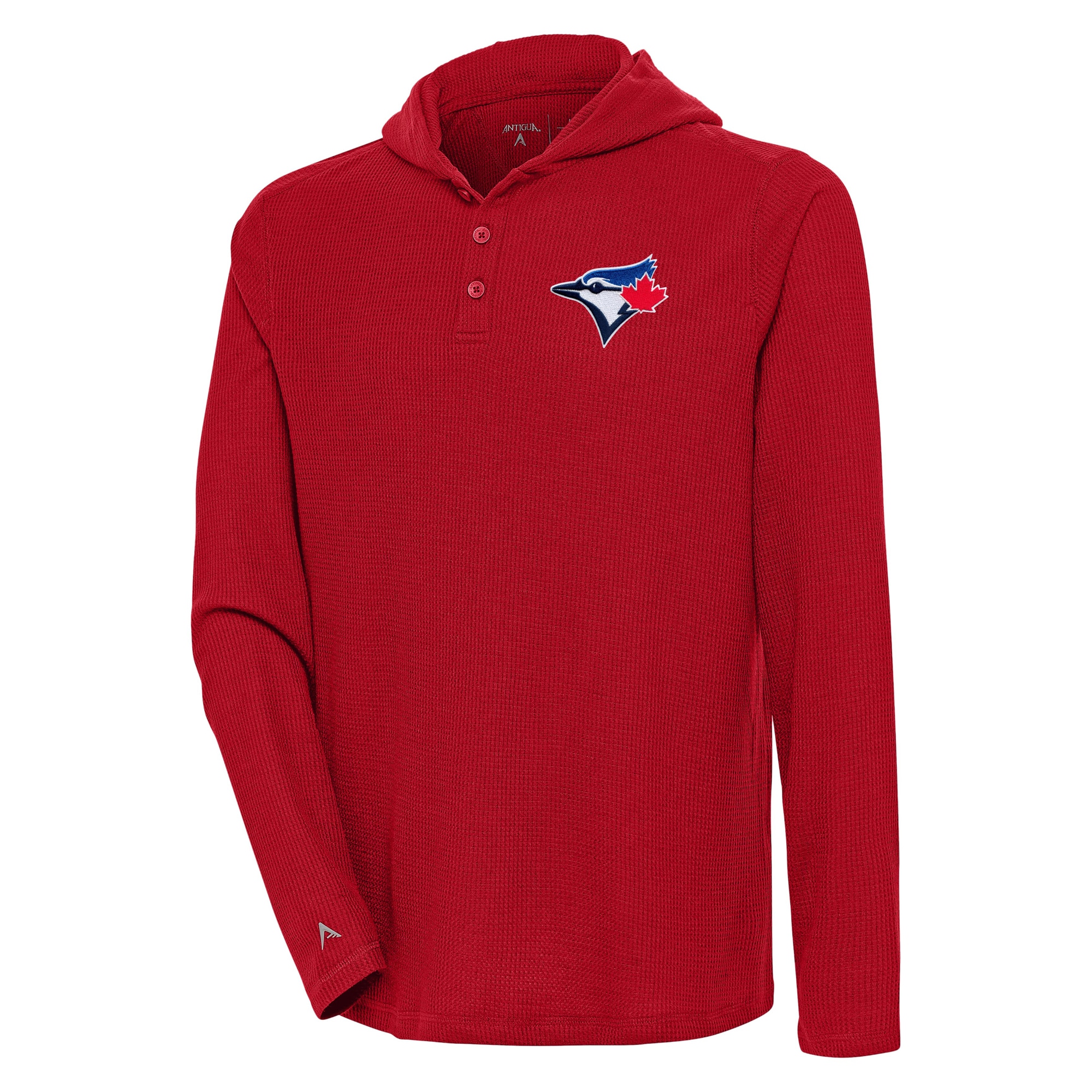 Men's Toronto Blue Jays  Antigua Red Strong Hold Long Sleeve Henley Hoodie T-Shirt