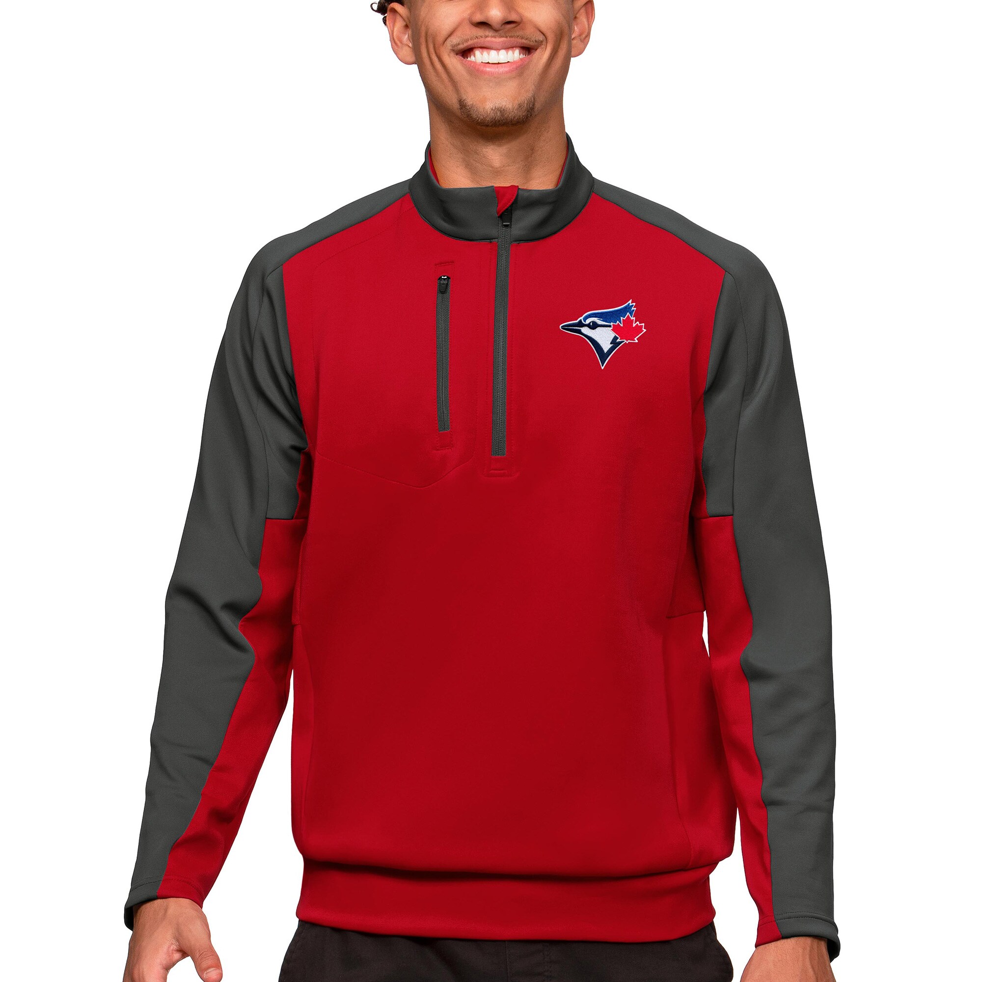 Men's Toronto Blue Jays Antigua Red Team Quarter-Zip Pullover Top
