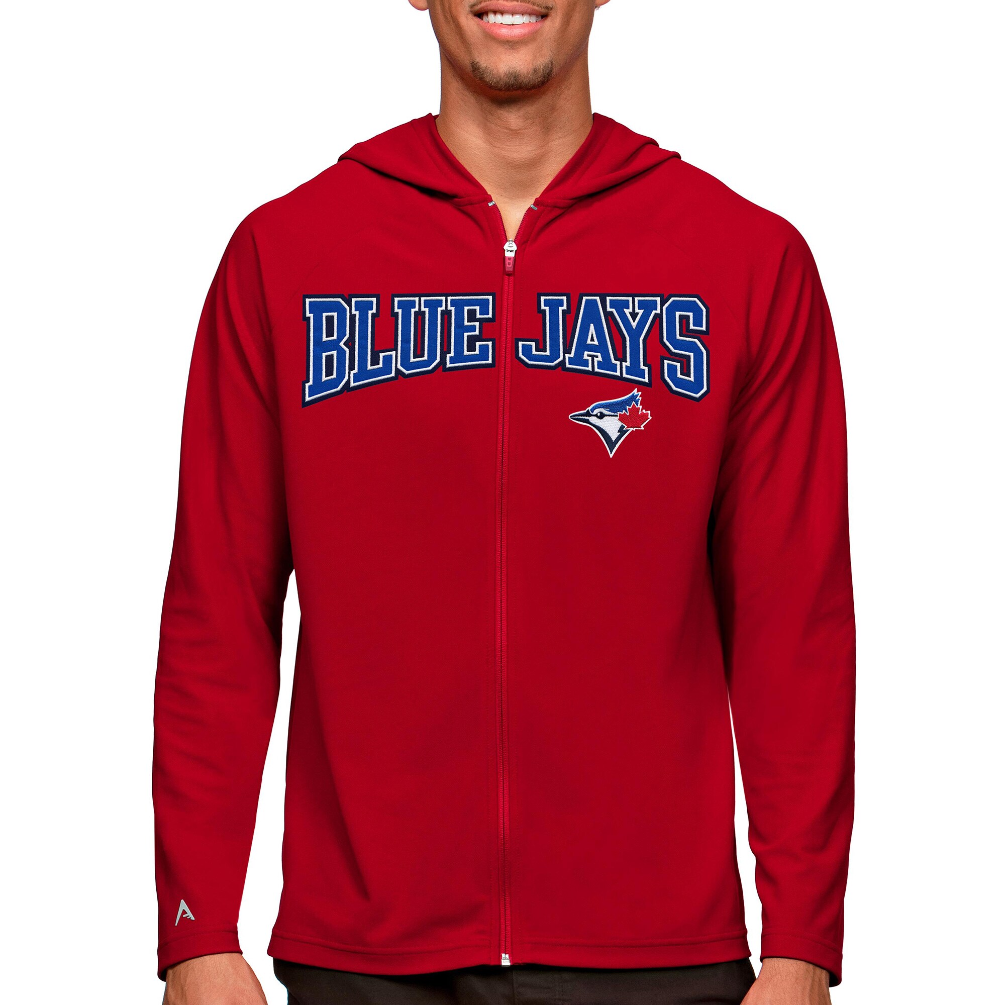 Men's Toronto Blue Jays Antigua Red Wordmark Legacy Full-Zip Hoodie