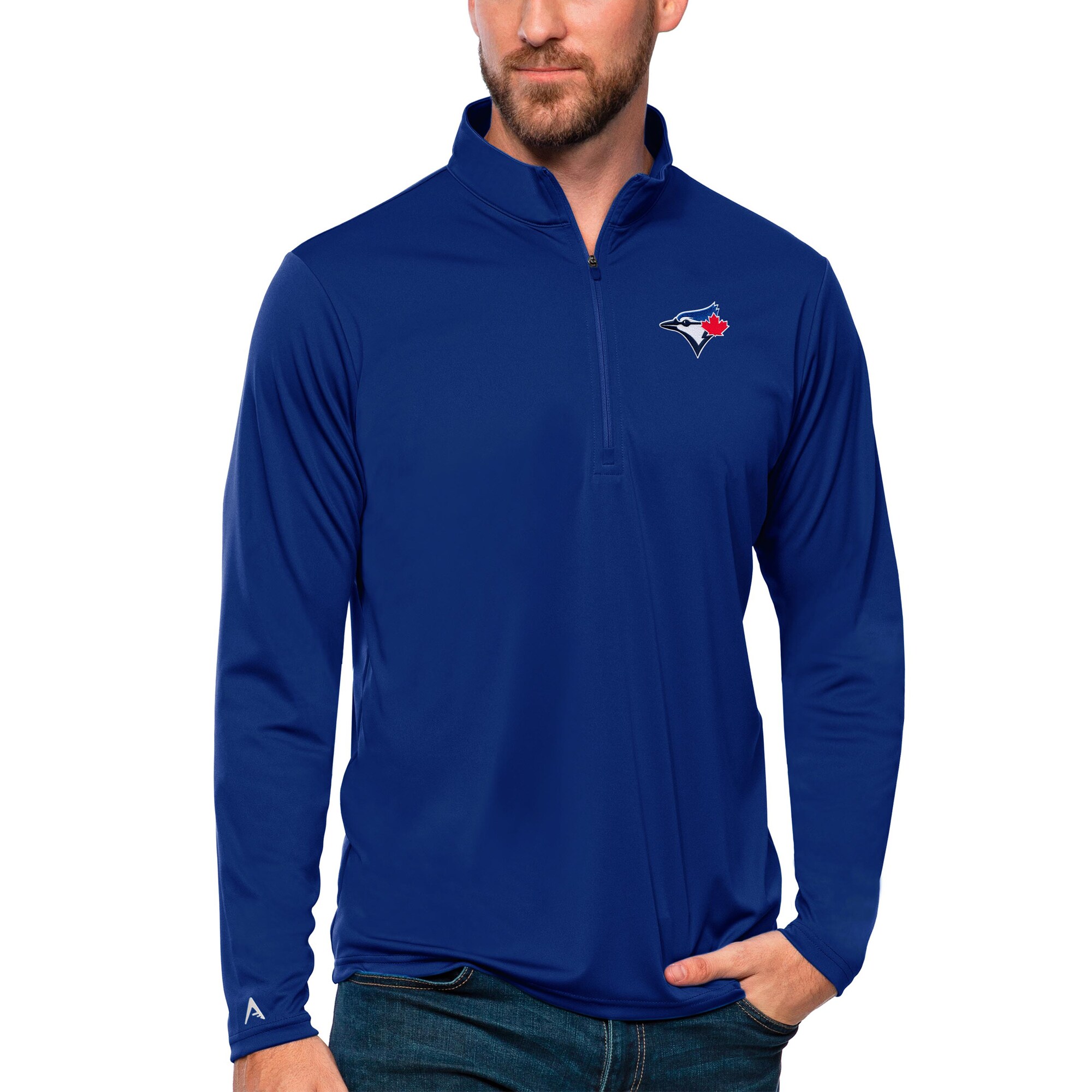 Men's Toronto Blue Jays Antigua Royal Tribute Quarter-Zip Pullover Top
