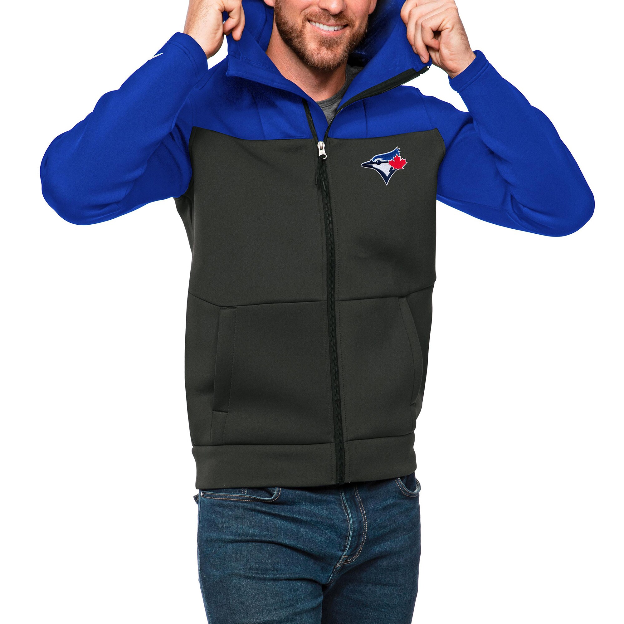 Men's Toronto Blue Jays Antigua Royal/Charcoal Protect Full-Zip Hoodie