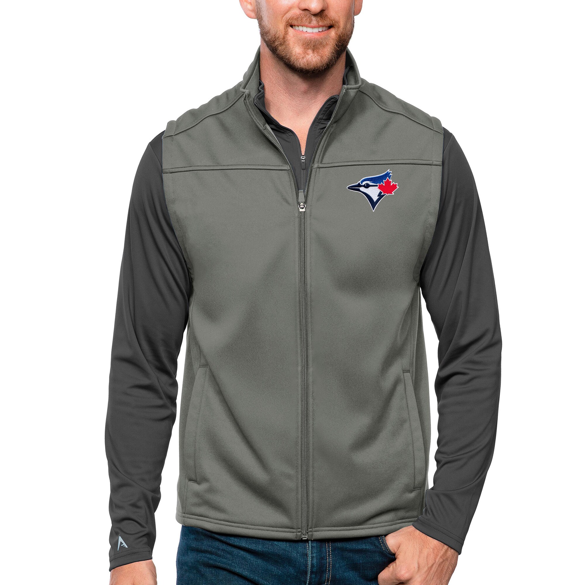 Men's Toronto Blue Jays Antigua Steel Links Full-Zip Golf Vest