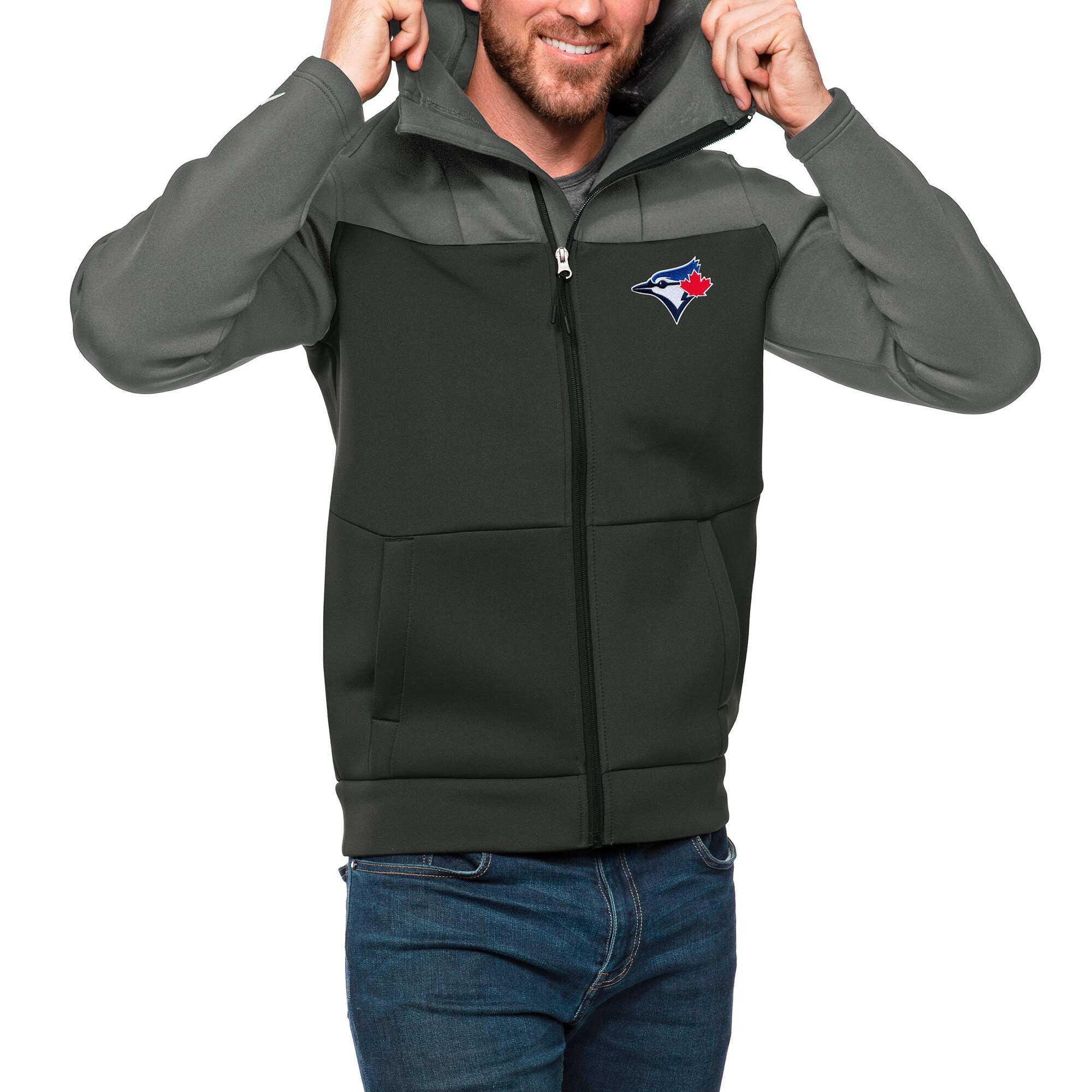Men's Toronto Blue Jays Antigua Steel/Charcoal Protect Full-Zip Hoodie