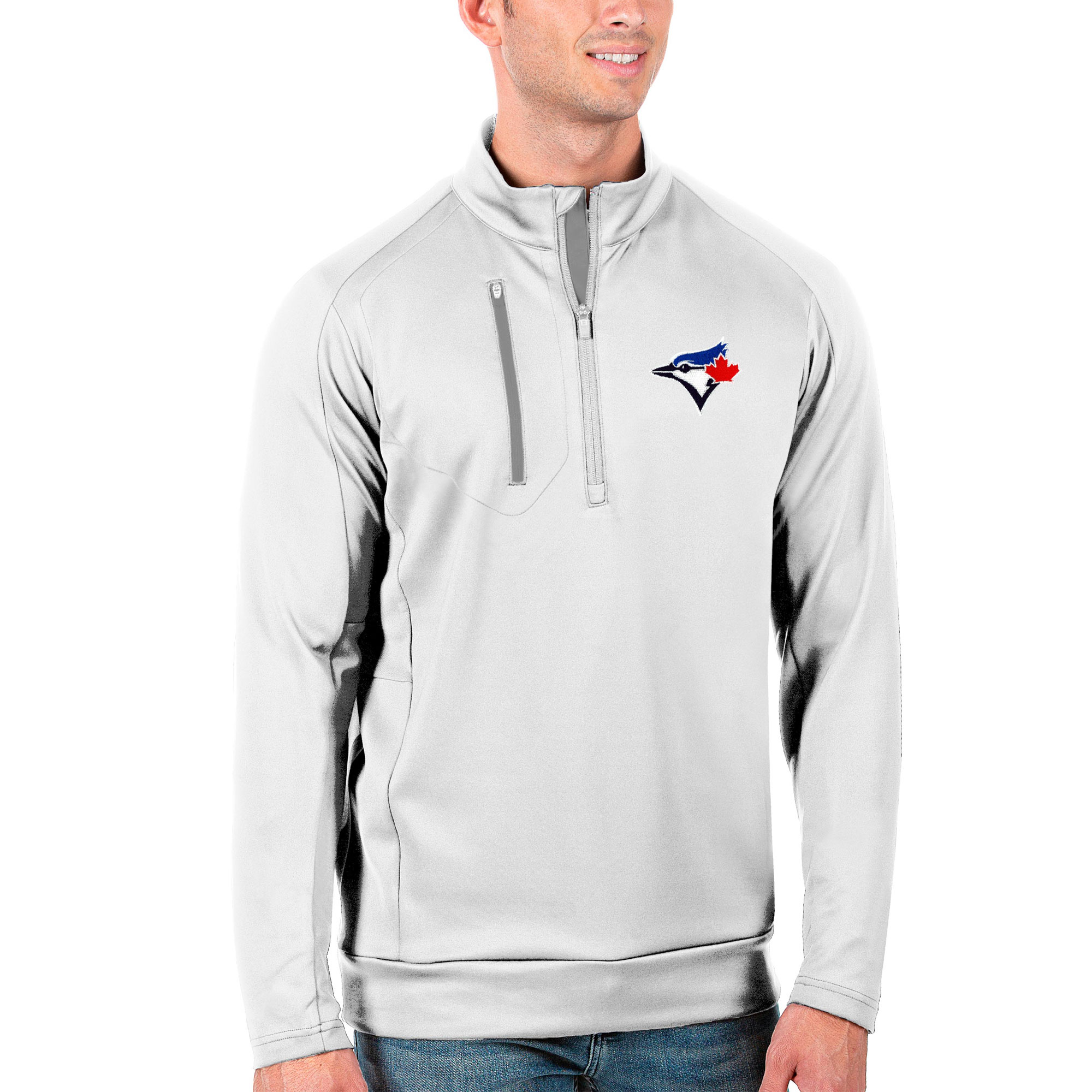 Men's Toronto Blue Jays Antigua White Generation Quarter-Zip Pullover Jacket