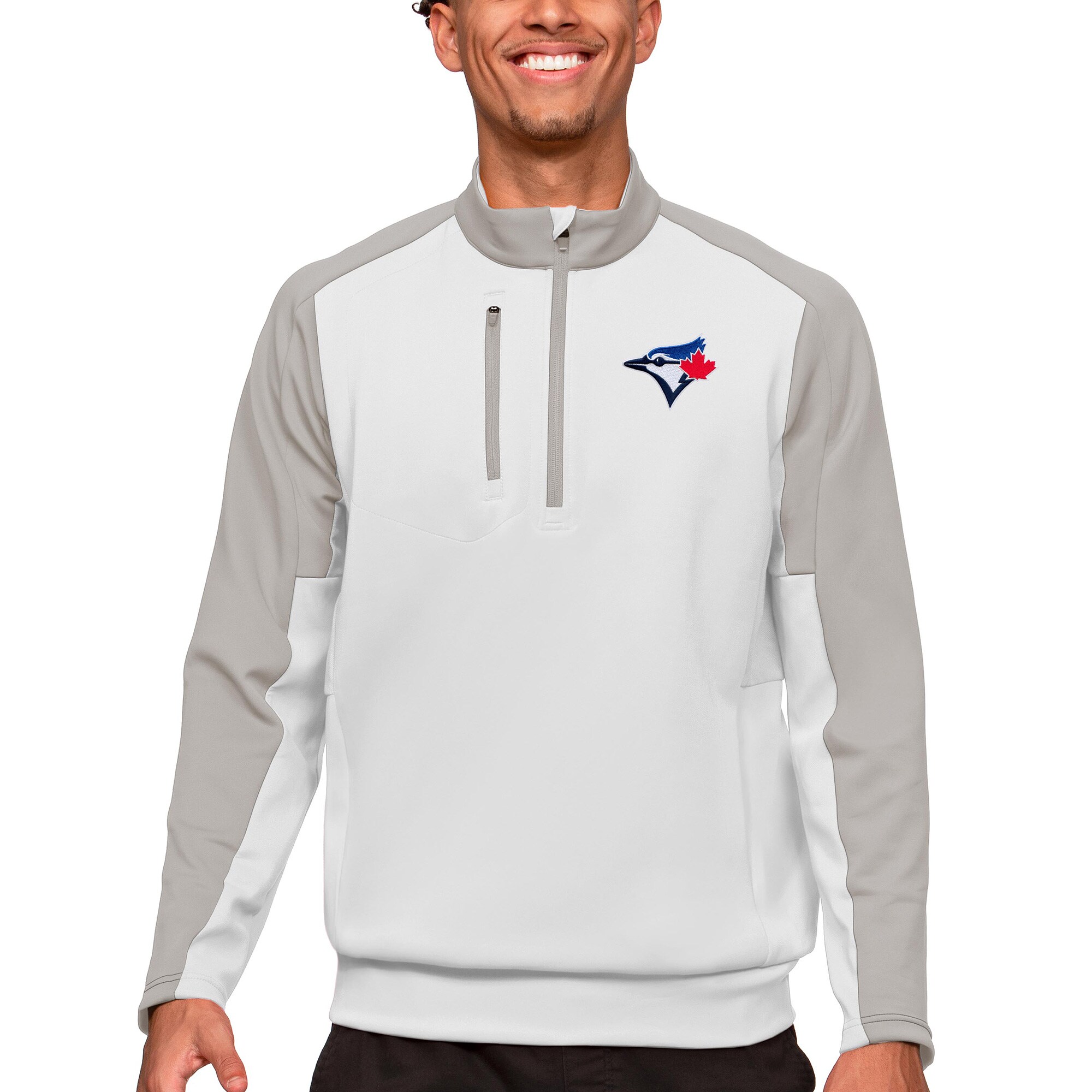 Men's Toronto Blue Jays Antigua White Team Quarter-Zip Pullover Top