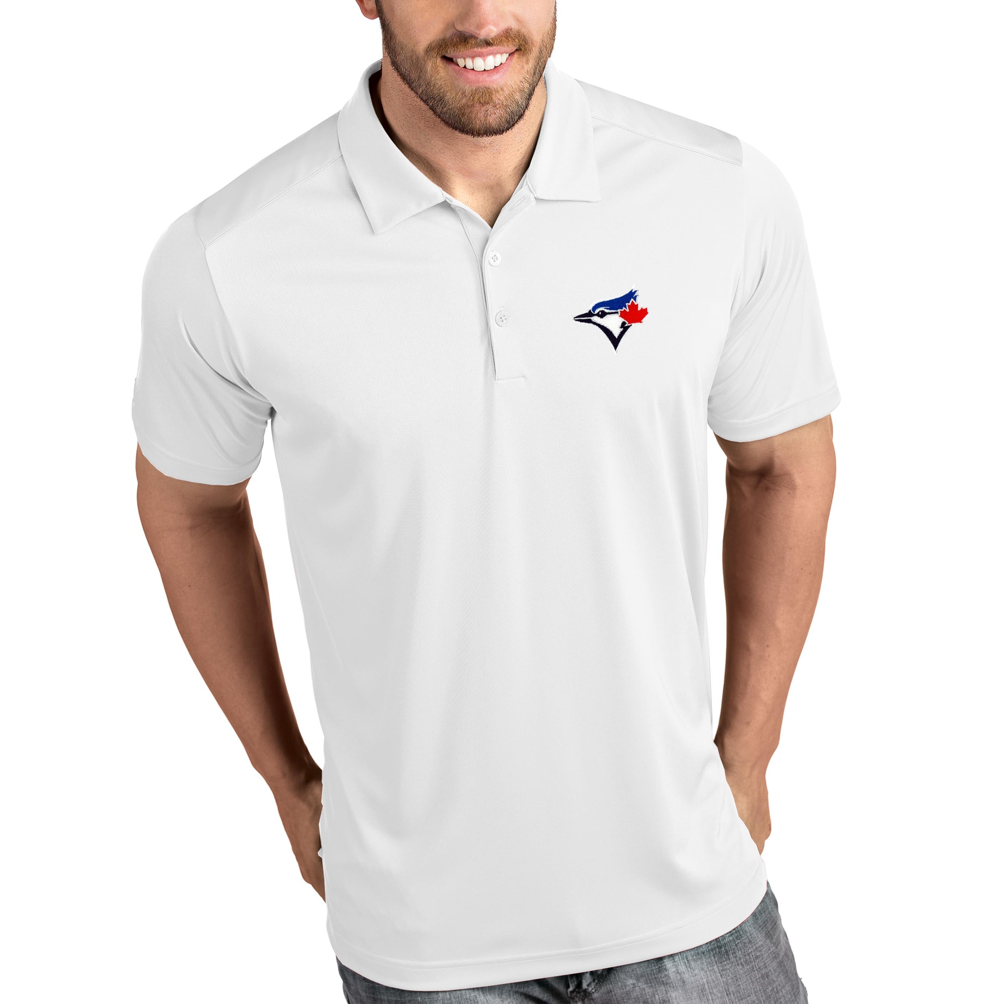 Men's Toronto Blue Jays Antigua White Tribute Polo