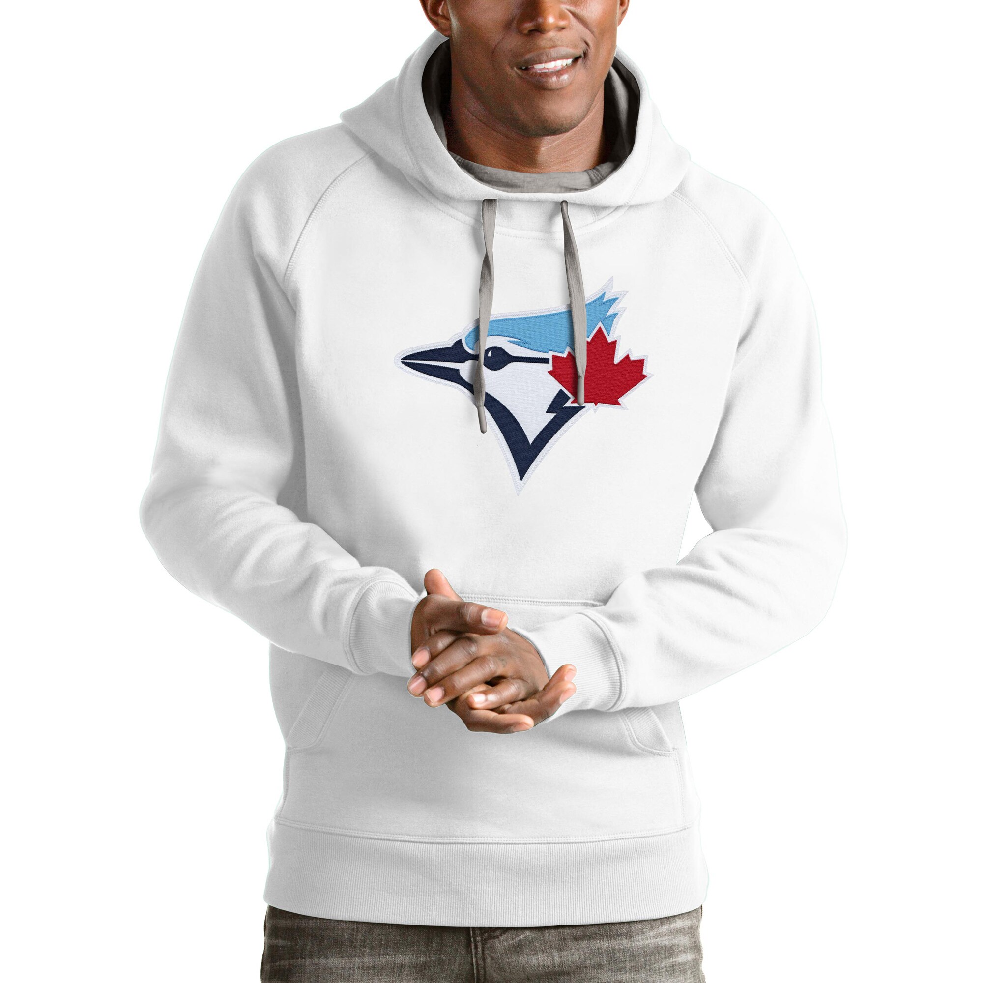 Men's Toronto Blue Jays Antigua White Victory Pullover Team Logo Hoodie