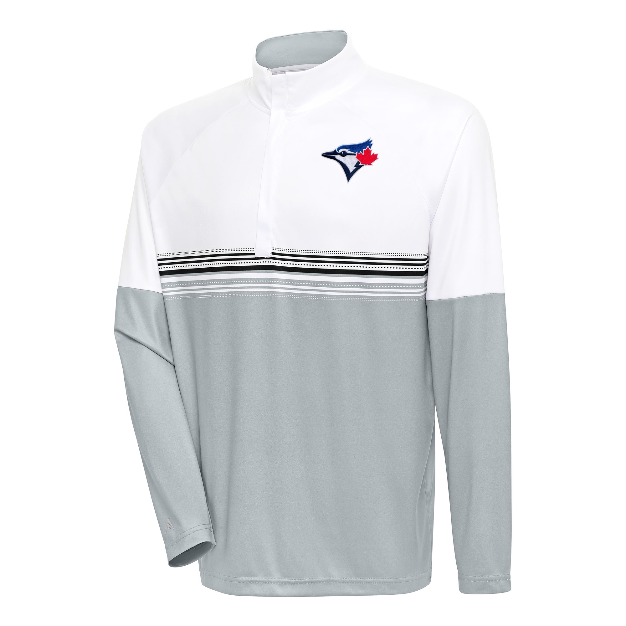 Men's Toronto Blue Jays Antigua White/Black Bender Quarter-Zip Pullover Top