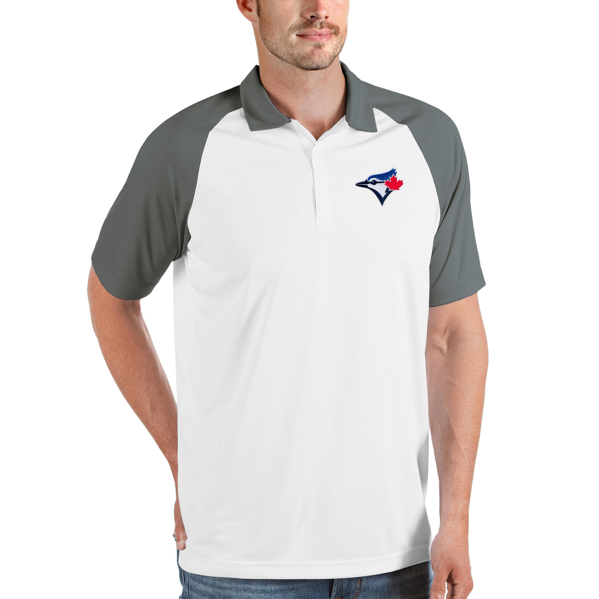 Men's Toronto Blue Jays Antigua White/Gray Nova Polo