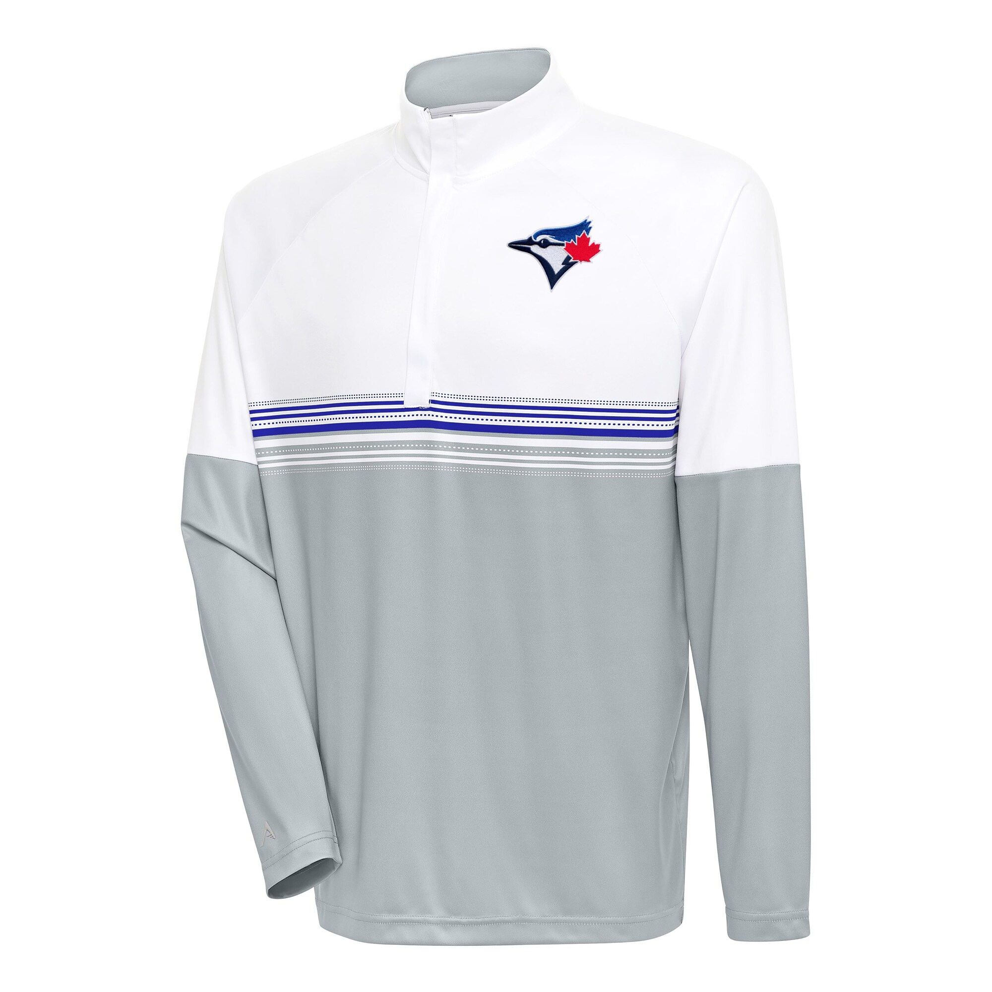 Men's Toronto Blue Jays Antigua White/Royal Bender Quarter-Zip Pullover Top