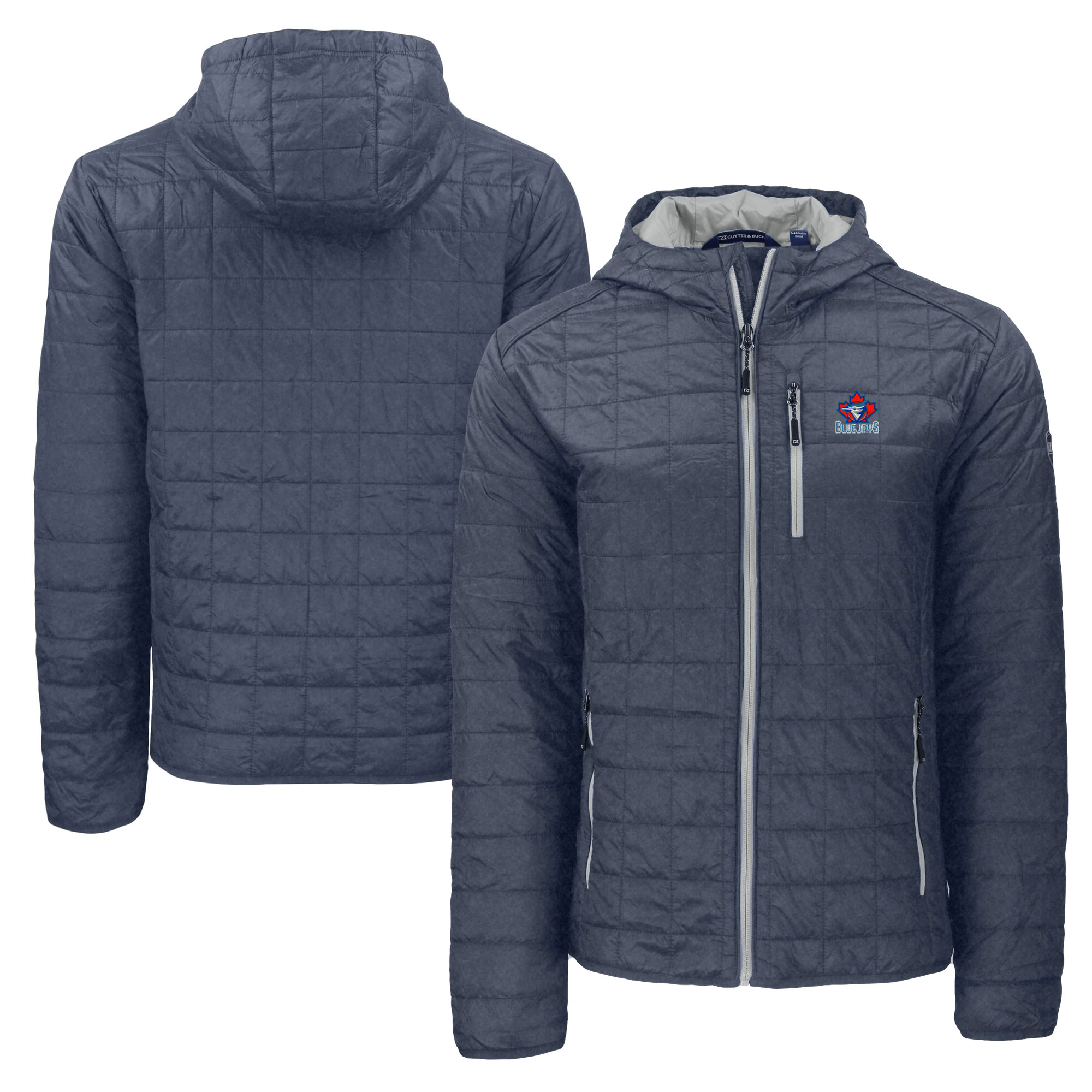 Men's Toronto Blue Jays  Cutter & Buck Anthracite Cooperstown Collection Rainier Primaloft Eco Full-Zip Hooded Jacket