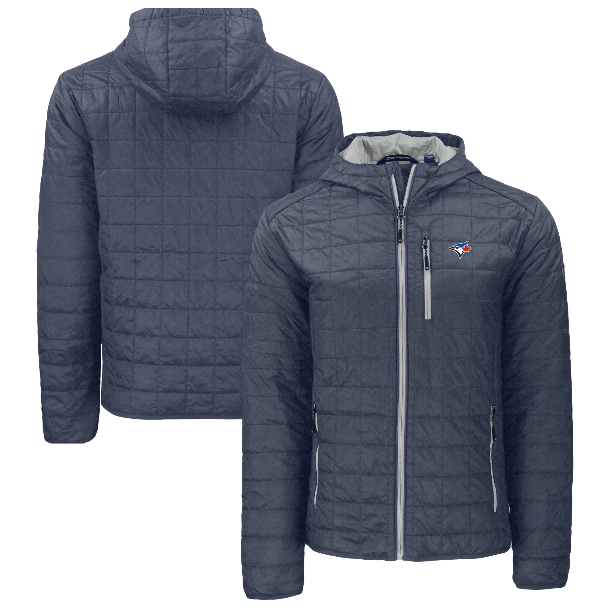 Men's Toronto Blue Jays  Cutter & Buck Anthracite Rainier Primaloft Eco Full-Zip Hooded Jacket