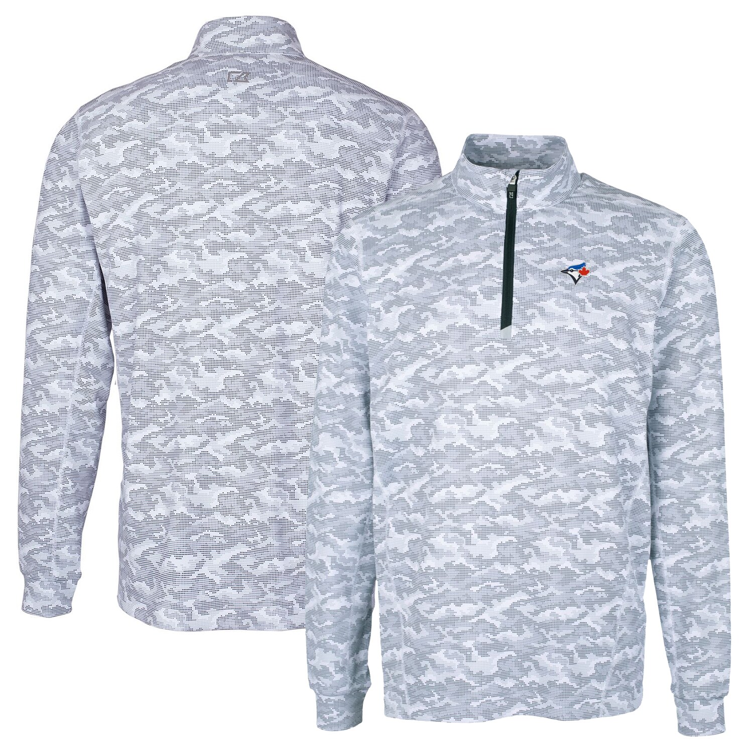 Men's Toronto Blue Jays Cutter & Buck Charcoal Big & Tall Traverse Camo Print Stretch Quarter-Zip Pullover Top
