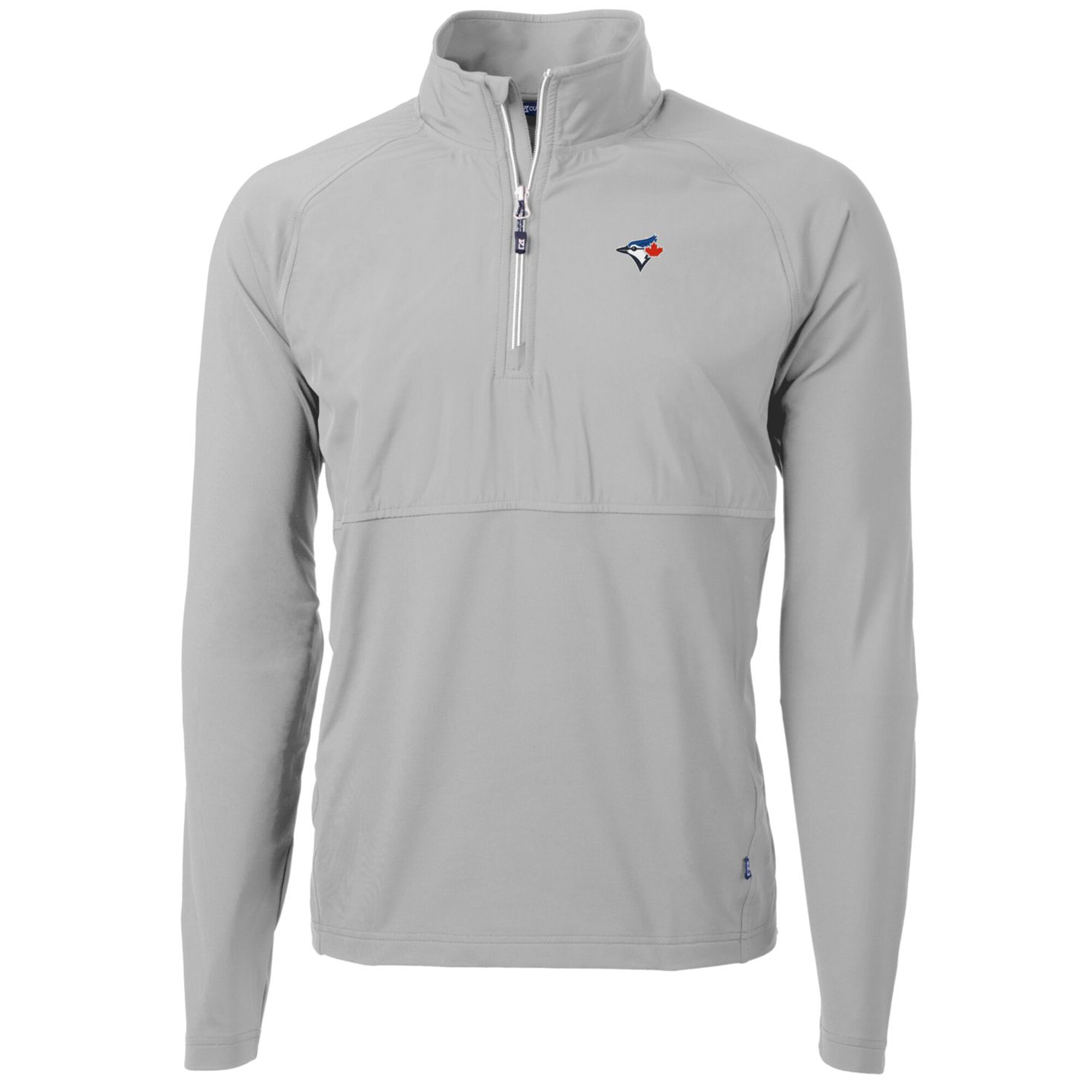 Men's Toronto Blue Jays Cutter & Buck Gray Adapt Eco Knit Hybrid Recycled Quarter-Zip Pullover Jacket