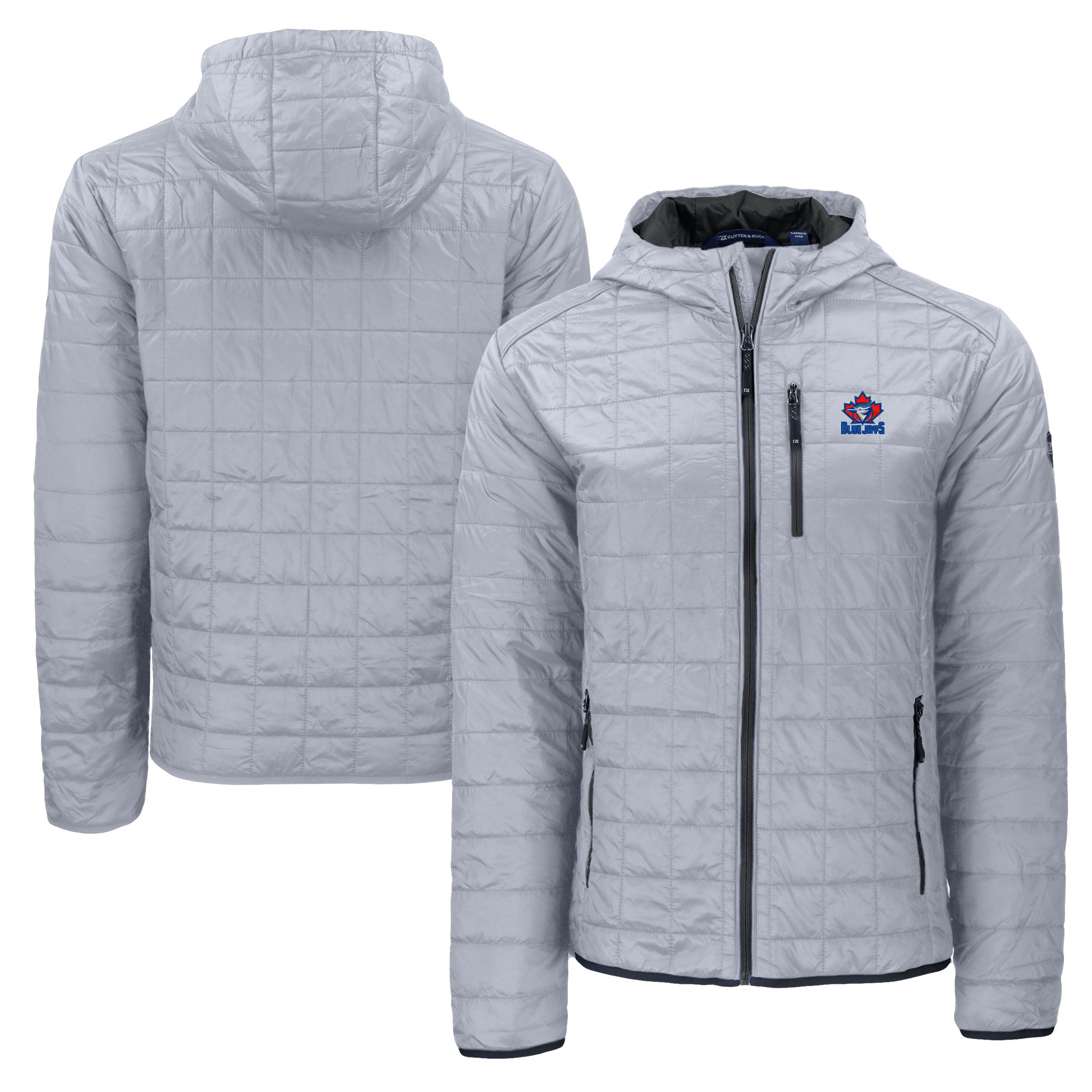 Men's Toronto Blue Jays  Cutter & Buck Gray Cooperstown Collection Rainier Primaloft Eco Full-Zip Hooded Jacket