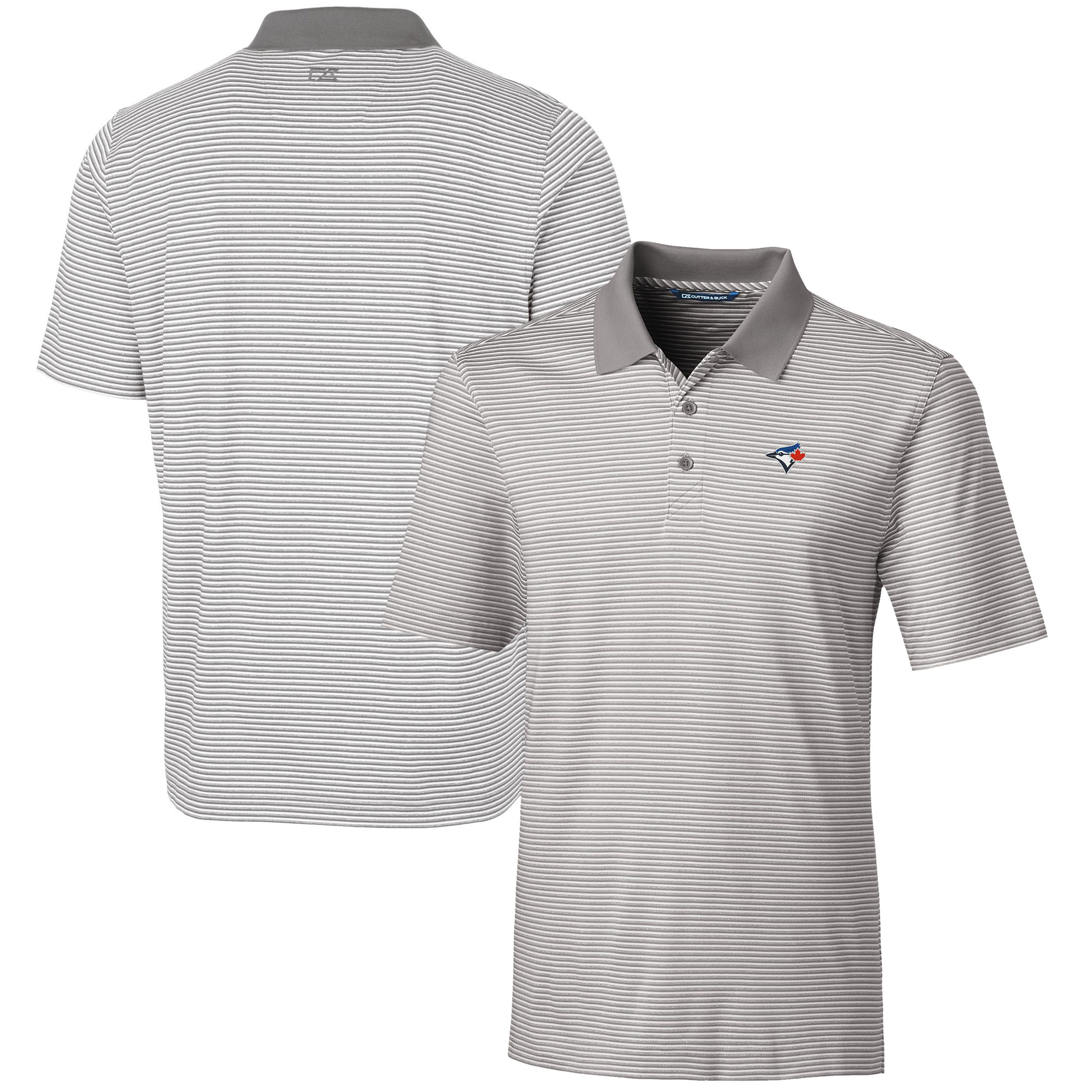 Men's Toronto Blue Jays  Cutter & Buck Gray Forge Tonal Stripe Stretch Polo