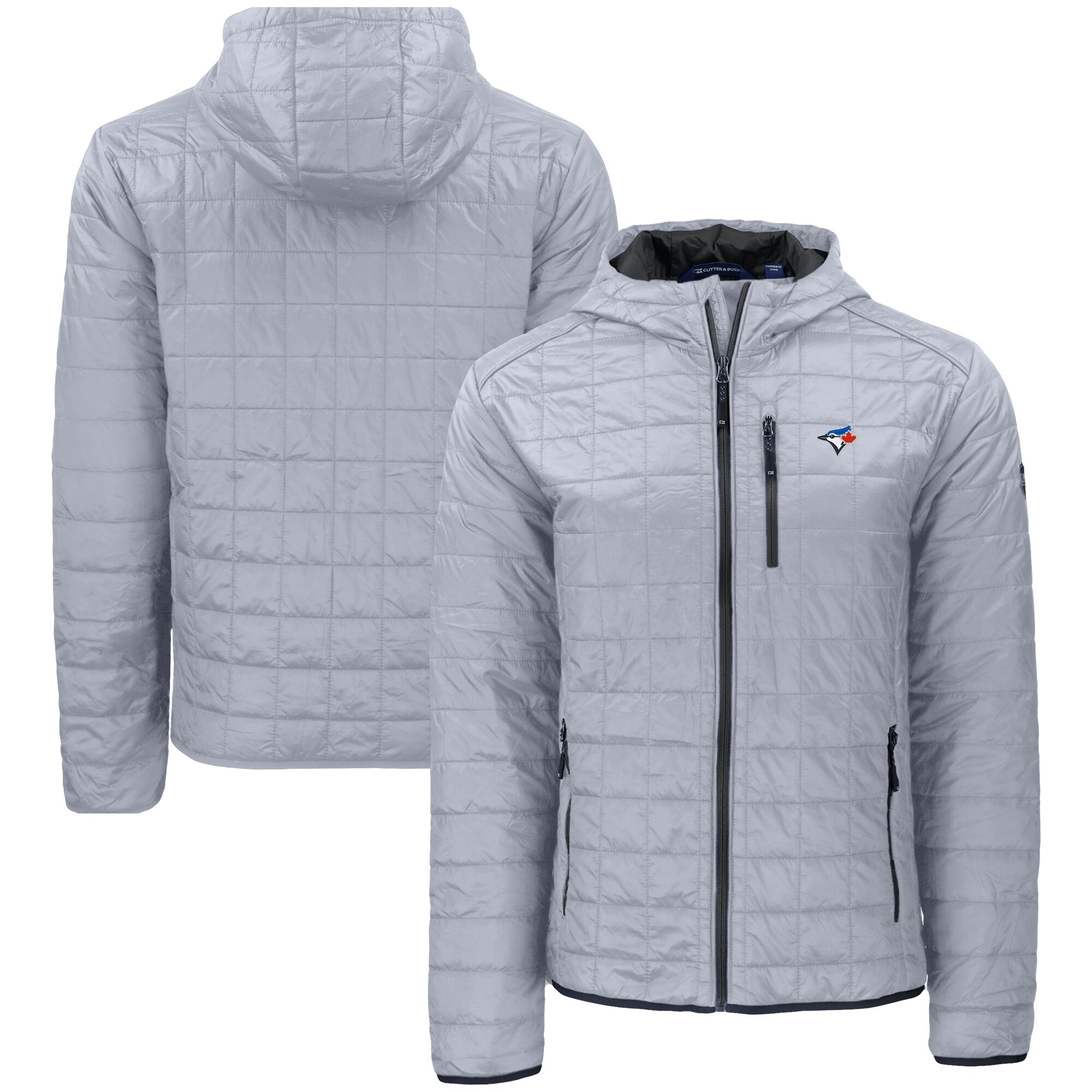 Men's Toronto Blue Jays  Cutter & Buck Gray Rainier Primaloft Eco Full-Zip Hooded Jacket